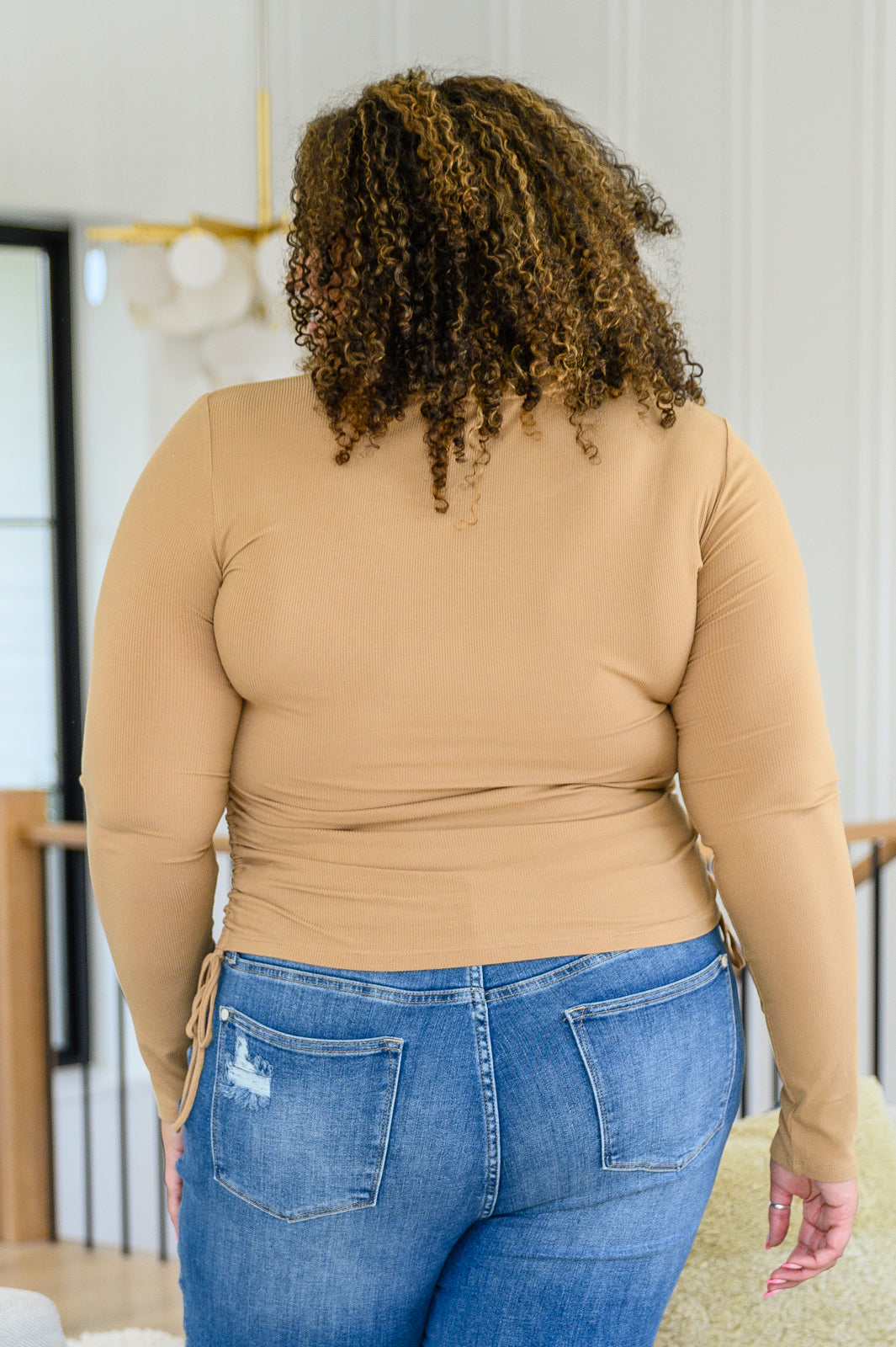 Hold Me Tight Ribbed Long Sleeve Top In Tan