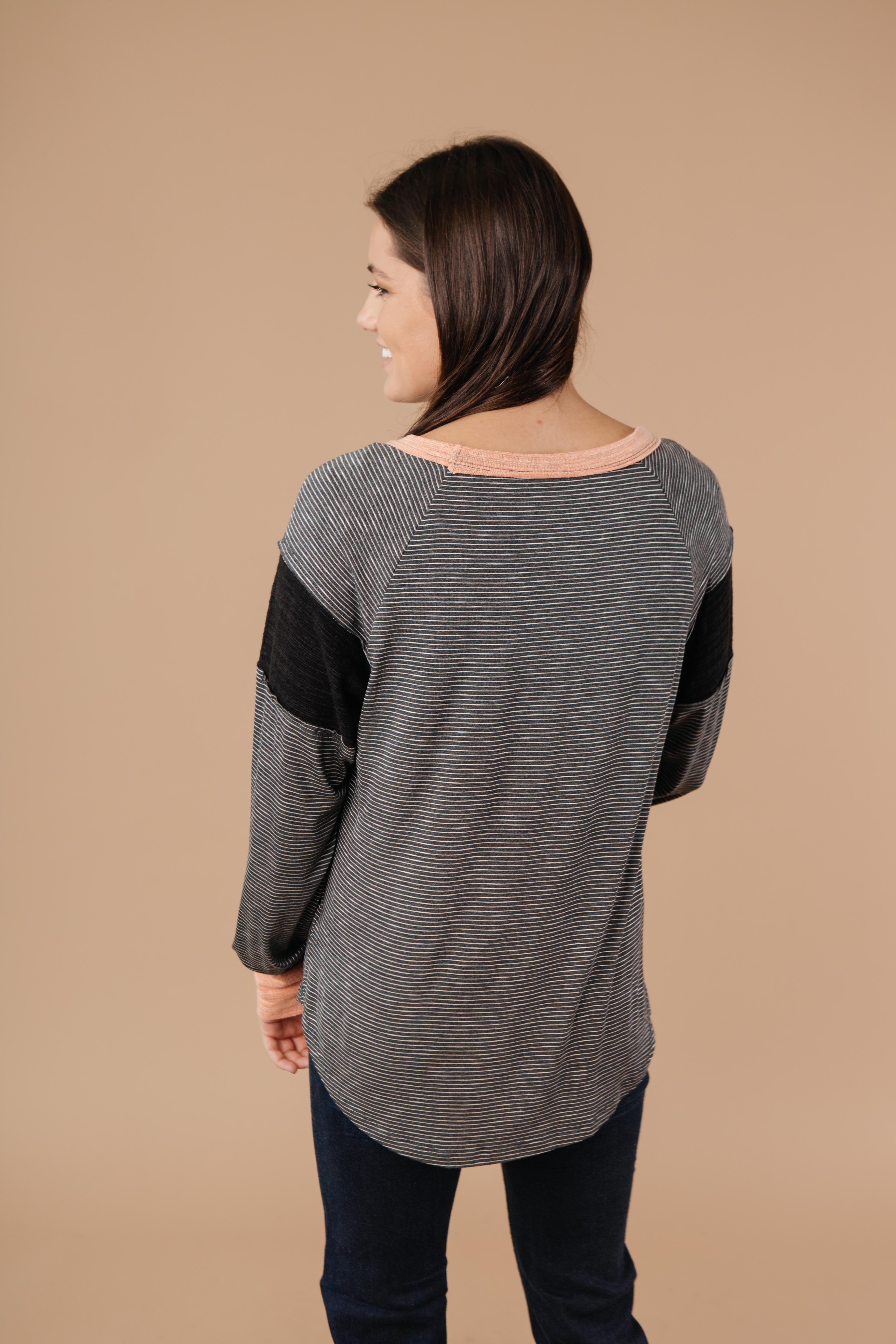 Home Base Contrast Long Sleeve Top In Black