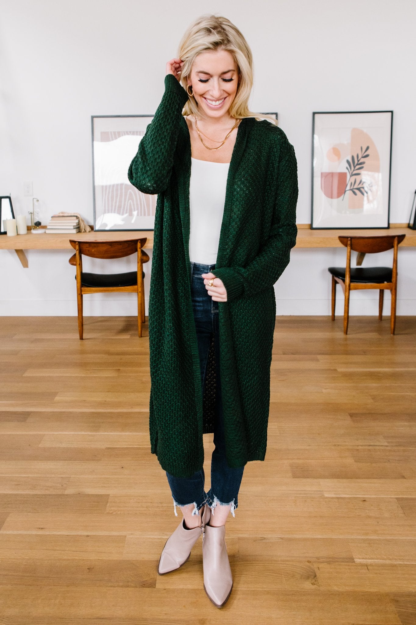 DOORBUSTER Hooded Cardigan in Hunter Green