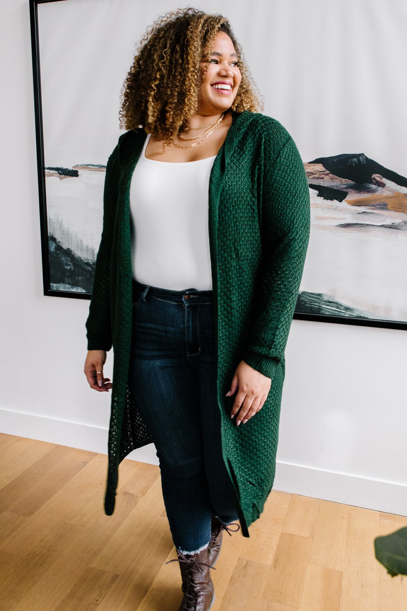 DOORBUSTER Hooded Cardigan in Hunter Green