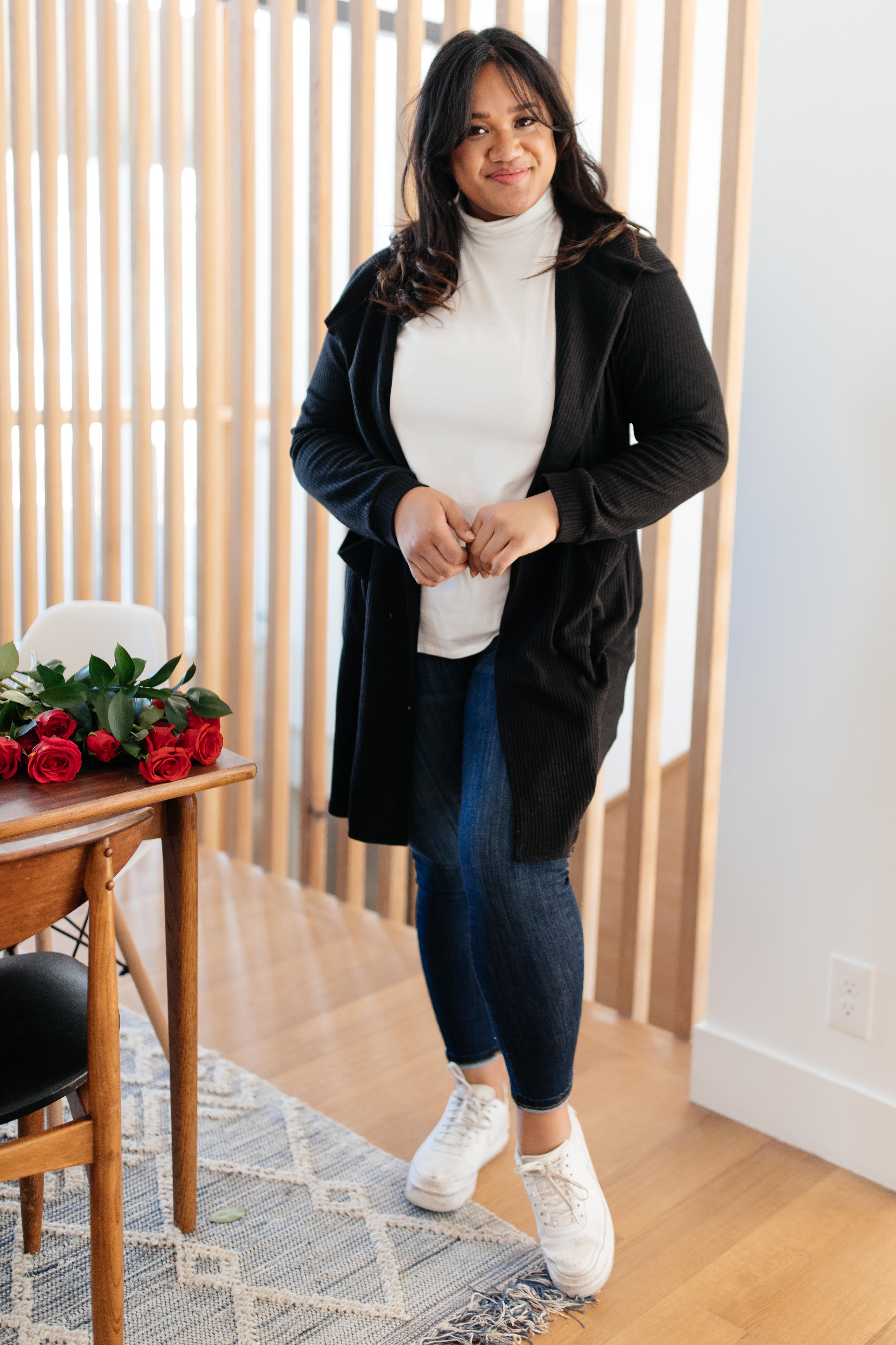 Hooded and Laced Cardigan in Black