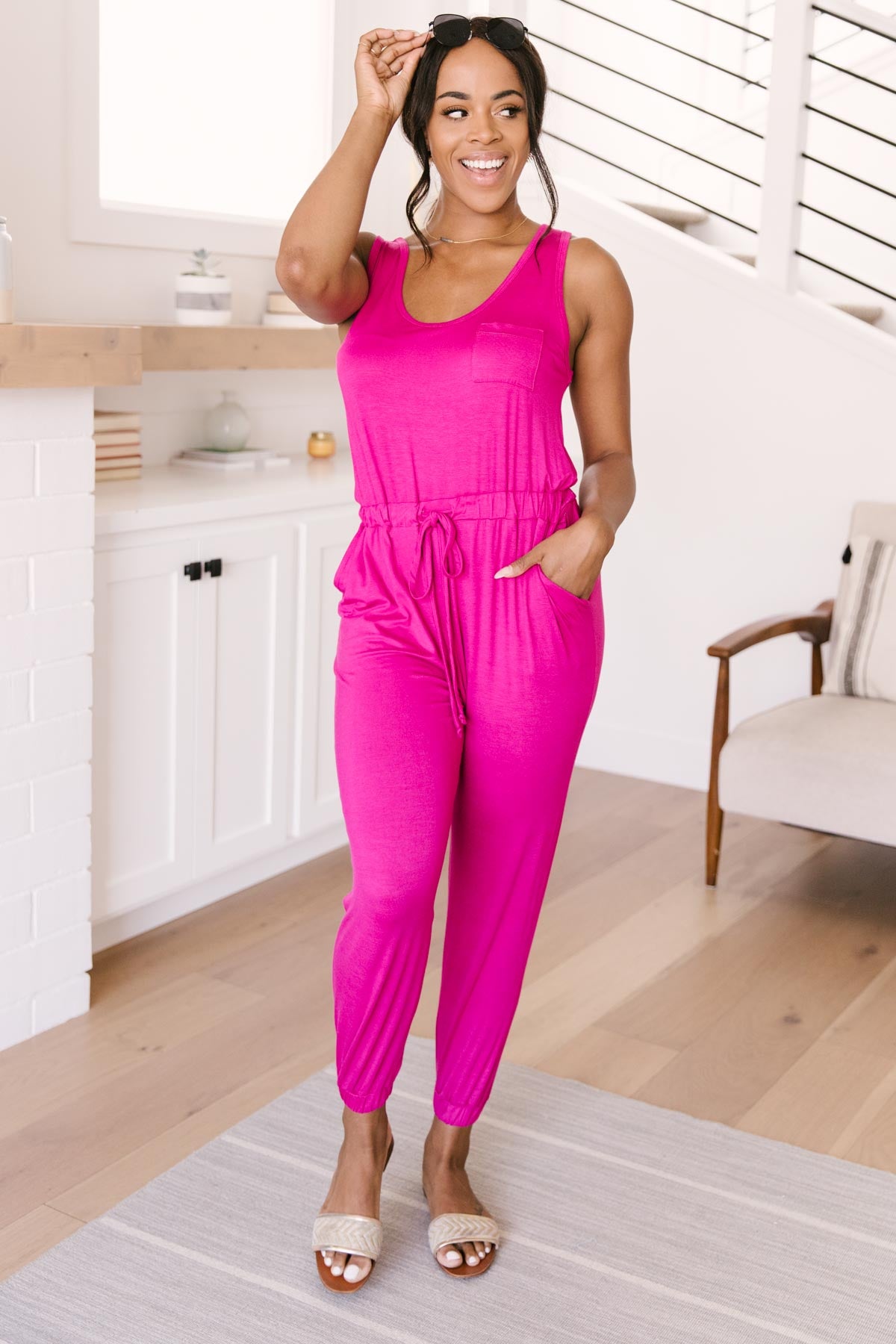 Jump In Jumpsuit In Hot Pink