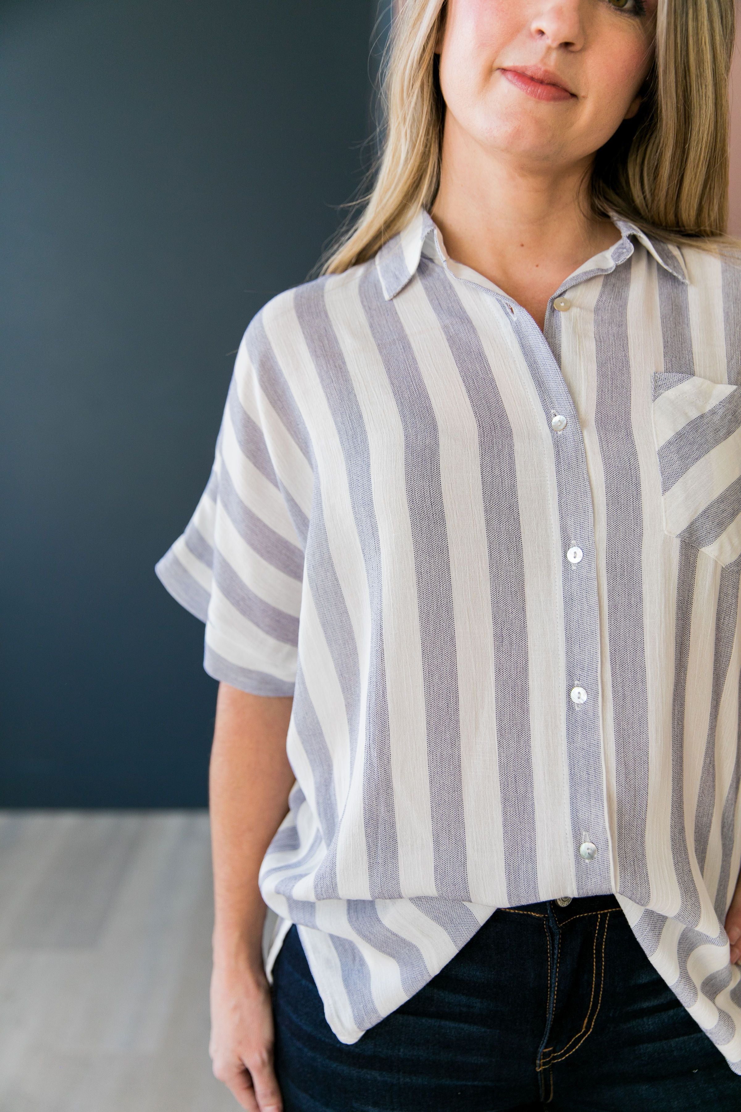 Katelynn Striped High-Low Button-Down - ALL SALES FINAL