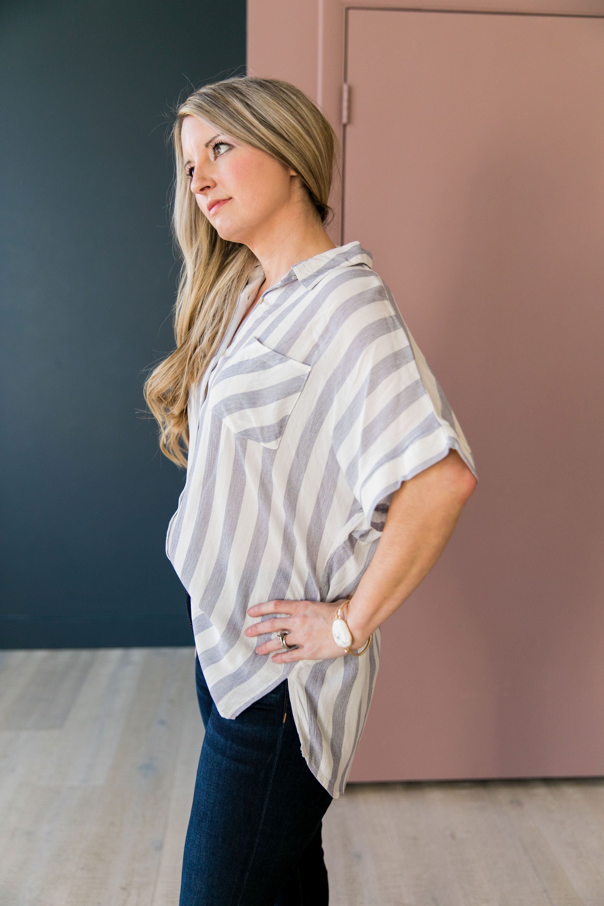 Katelynn Striped High-Low Button-Down - ALL SALES FINAL