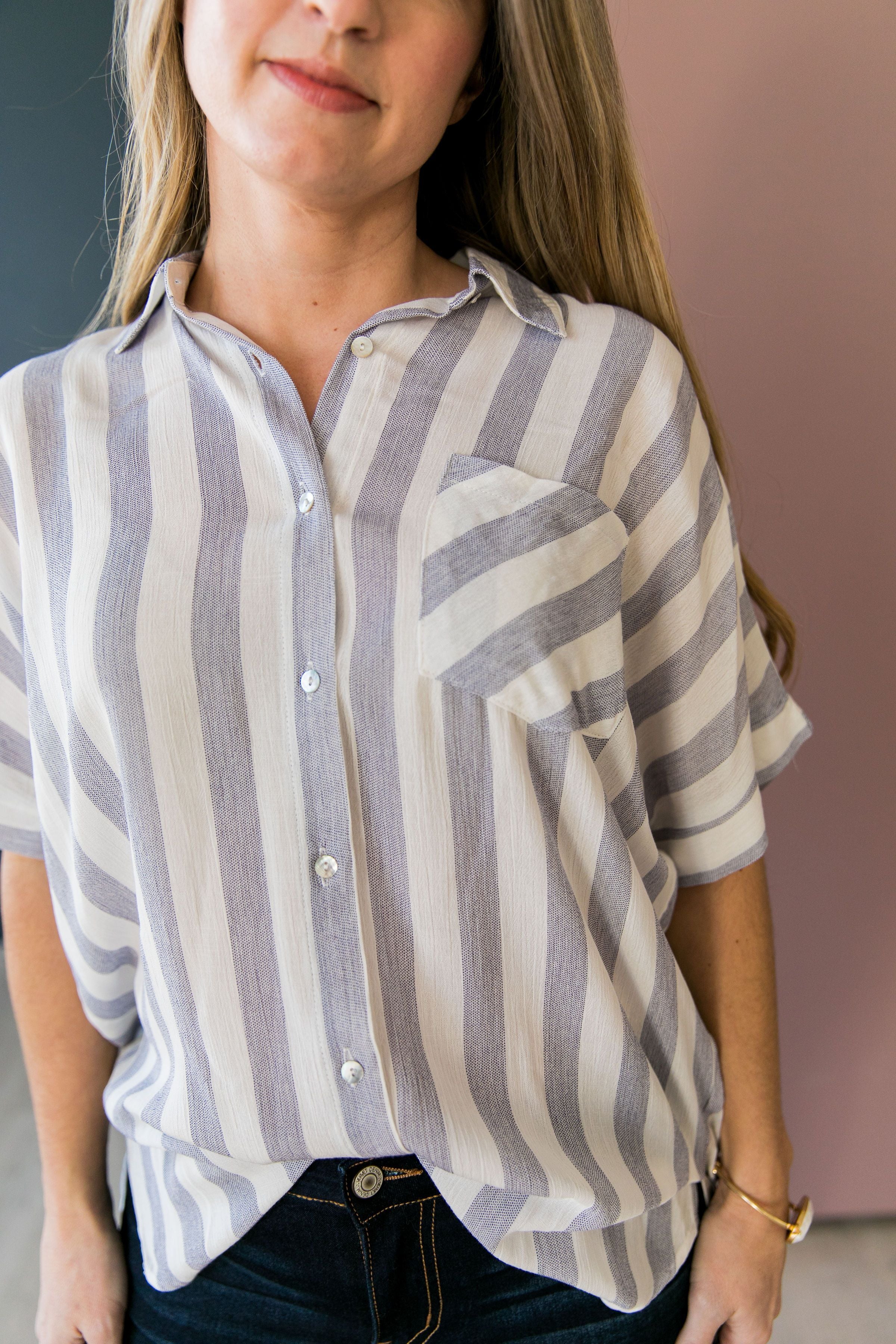 Katelynn Striped High-Low Button-Down - ALL SALES FINAL