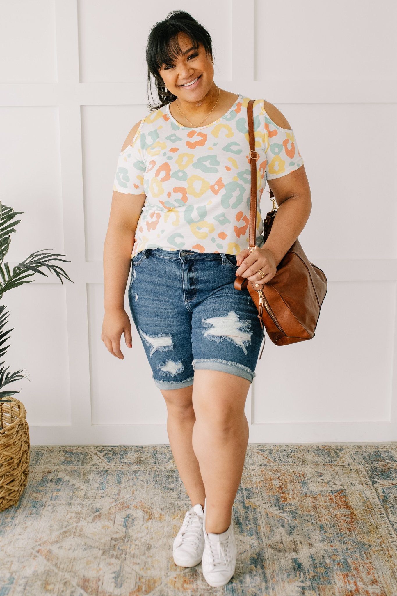 Leopard Kisses Cold Shoulder Top In Ivory