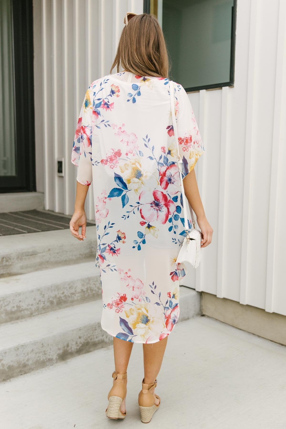 Lightweight Floral Kimono In Ivory