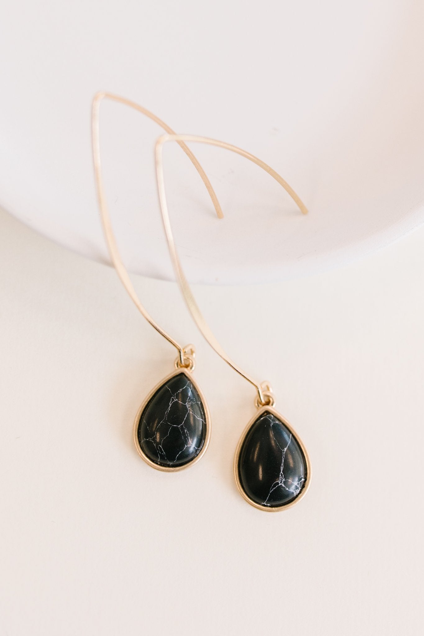 Teardrop Stone Hook Earrings