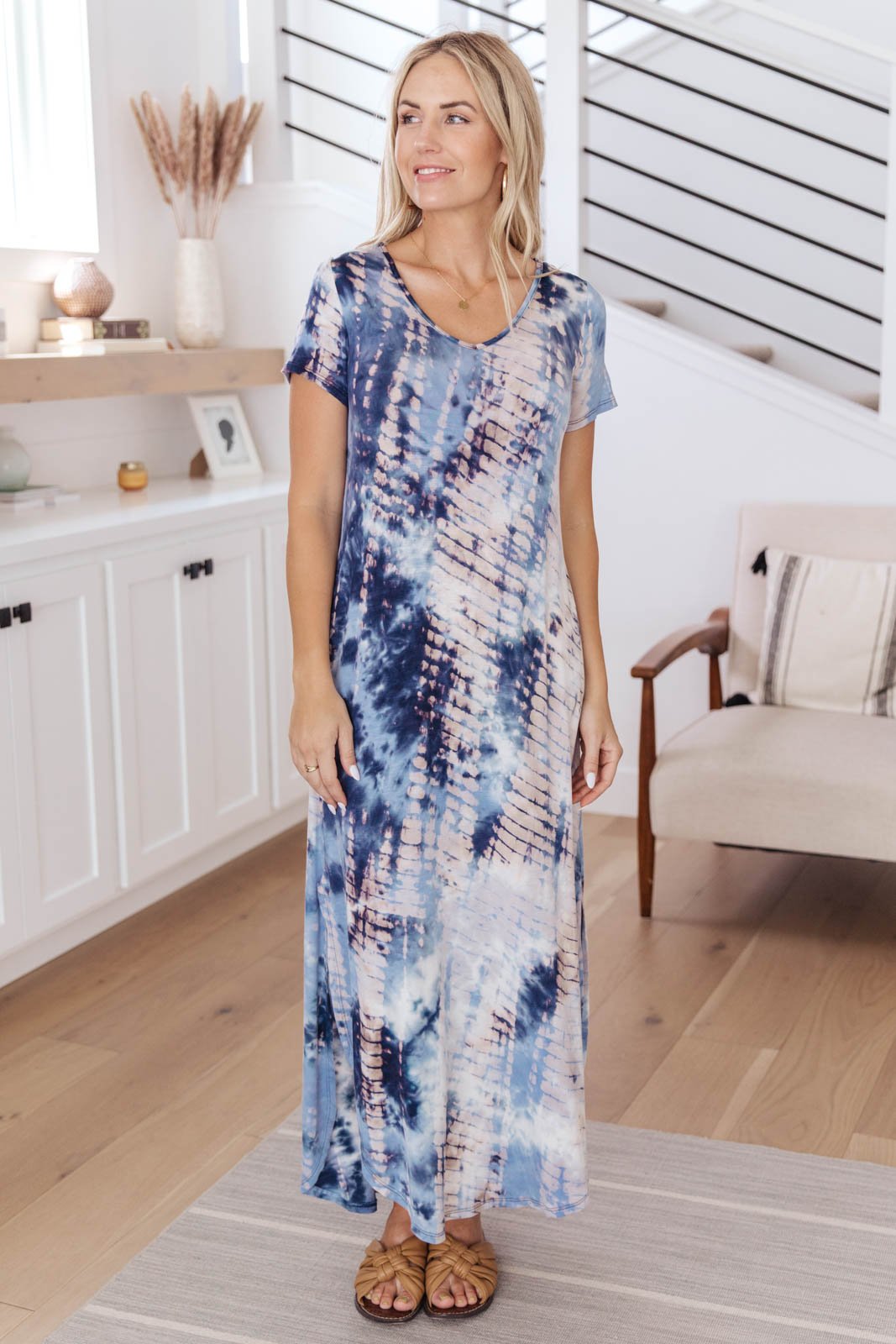 Miami Beach Tie Dye Maxi Dress In Navy