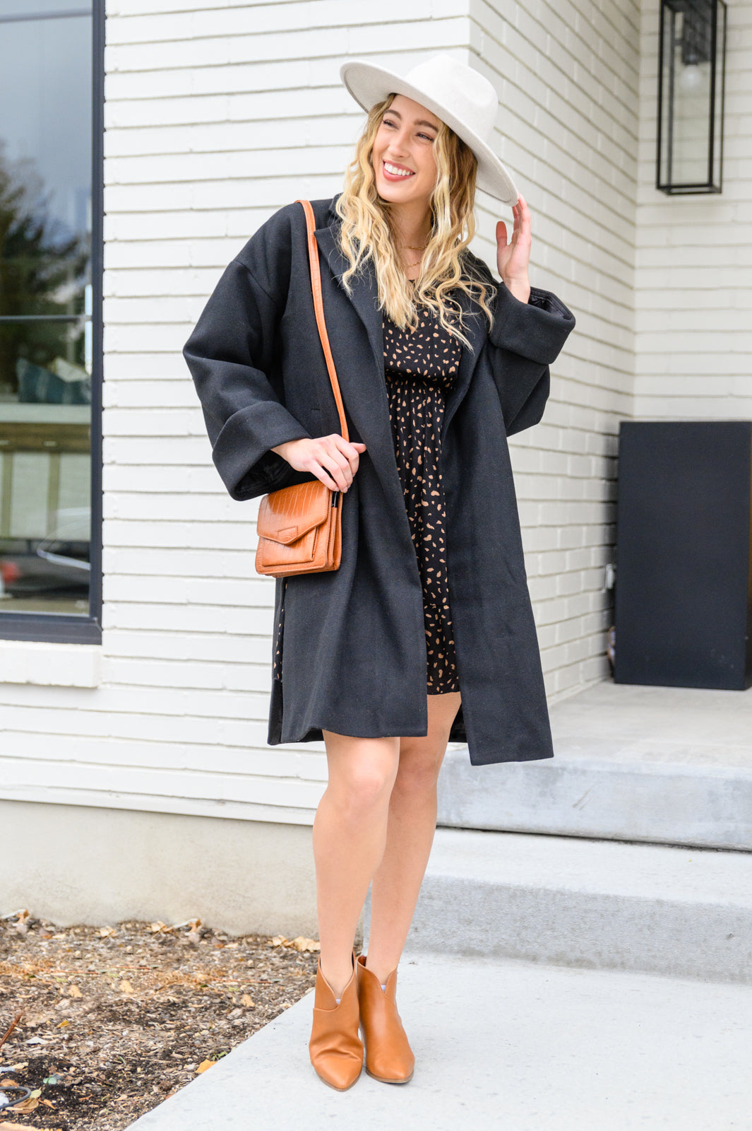 Make Your Happiness Long Sleeve Dress in Black