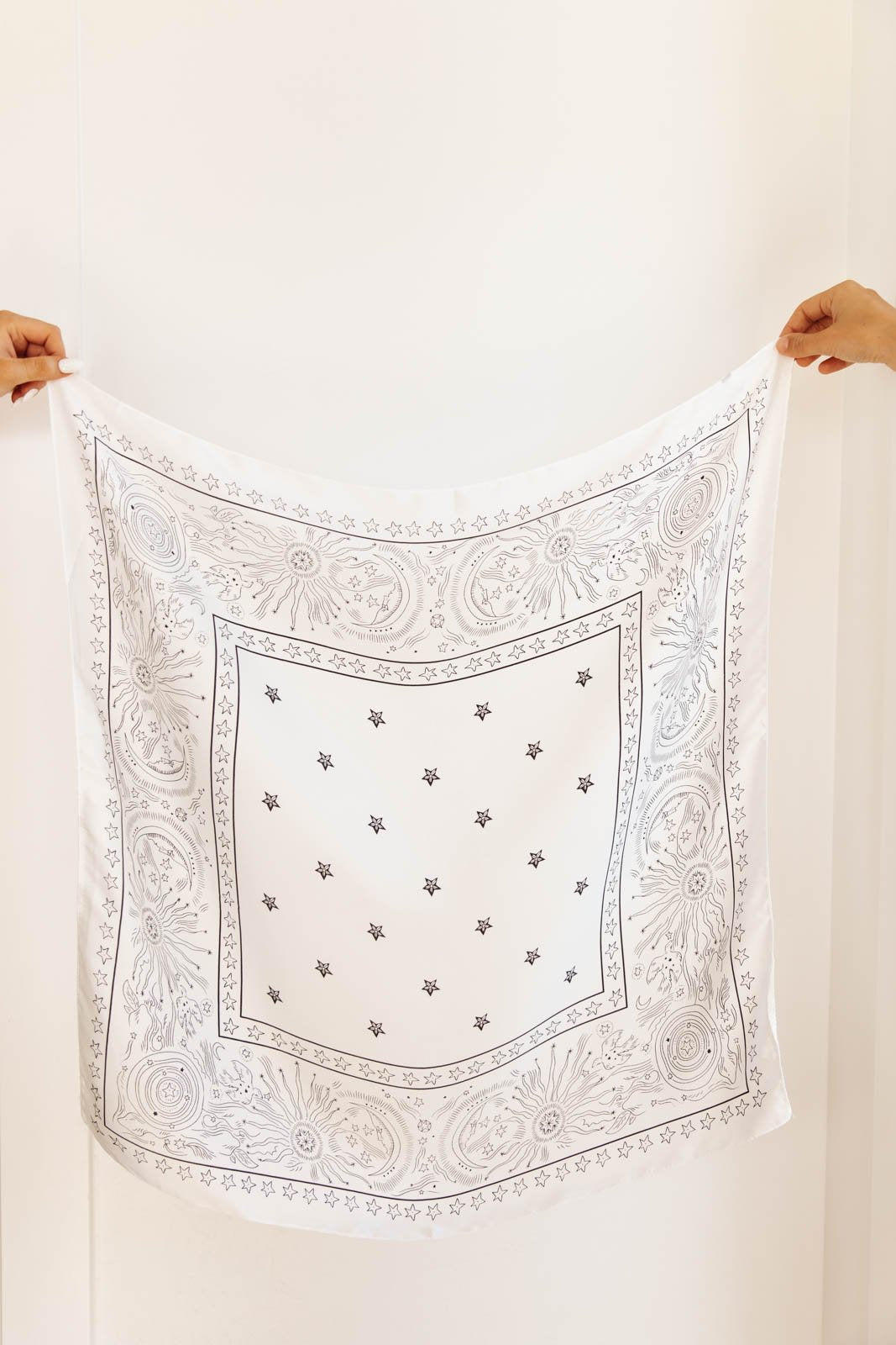 Moon & Star Print Scarf White