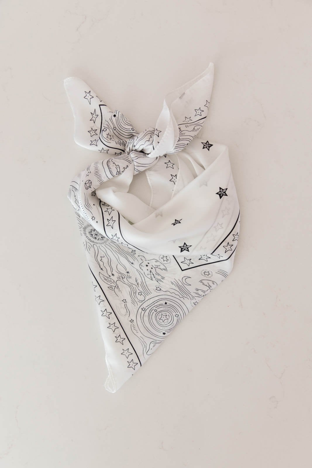 Moon & Star Print Scarf White