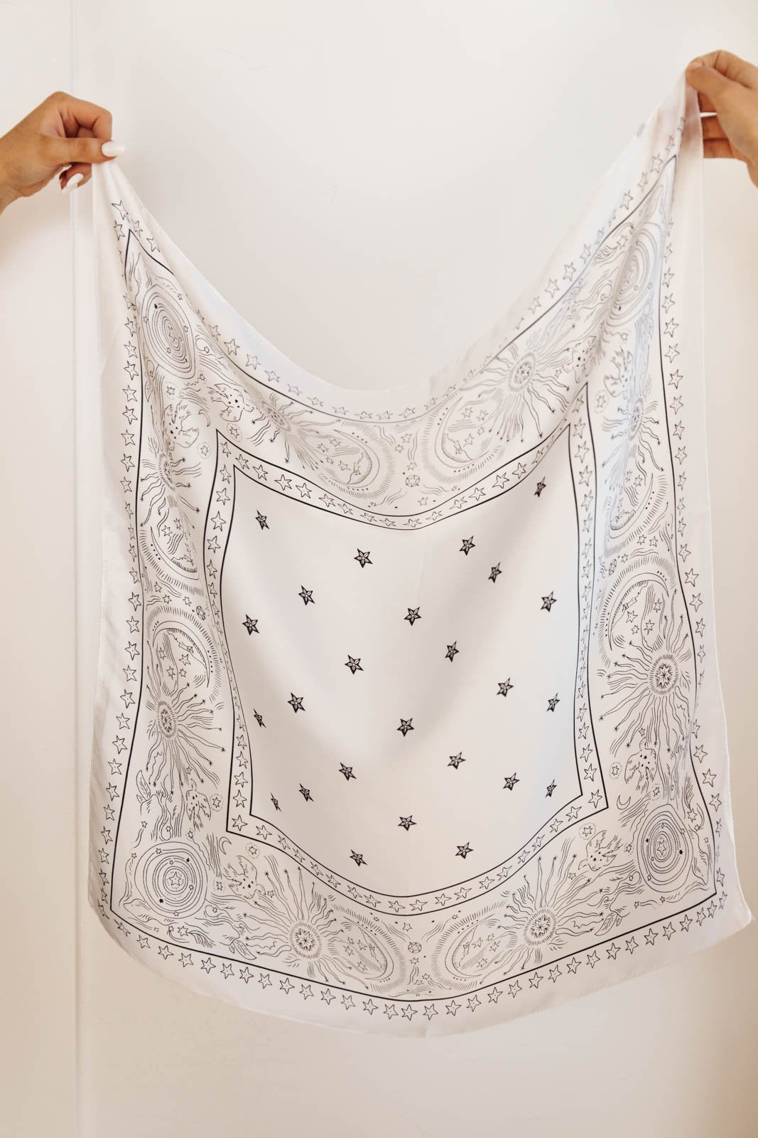 Moon & Star Print Scarf White