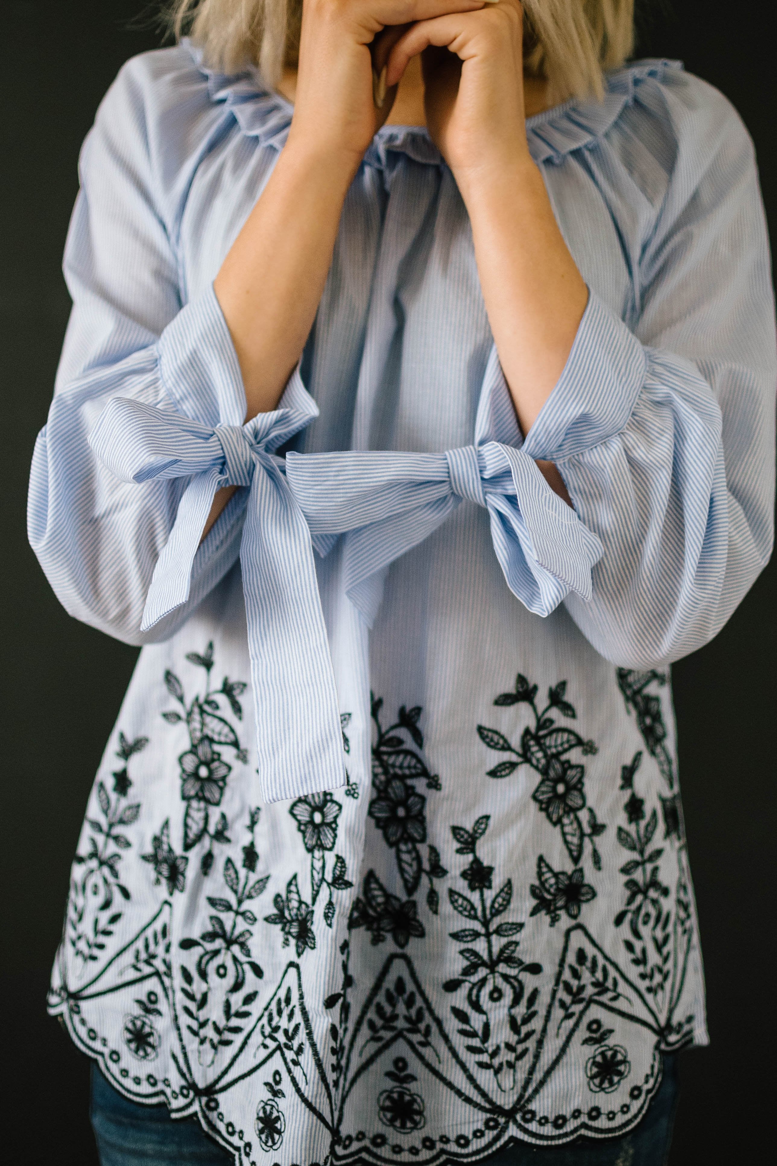 Pins and Flowers Top in Blue