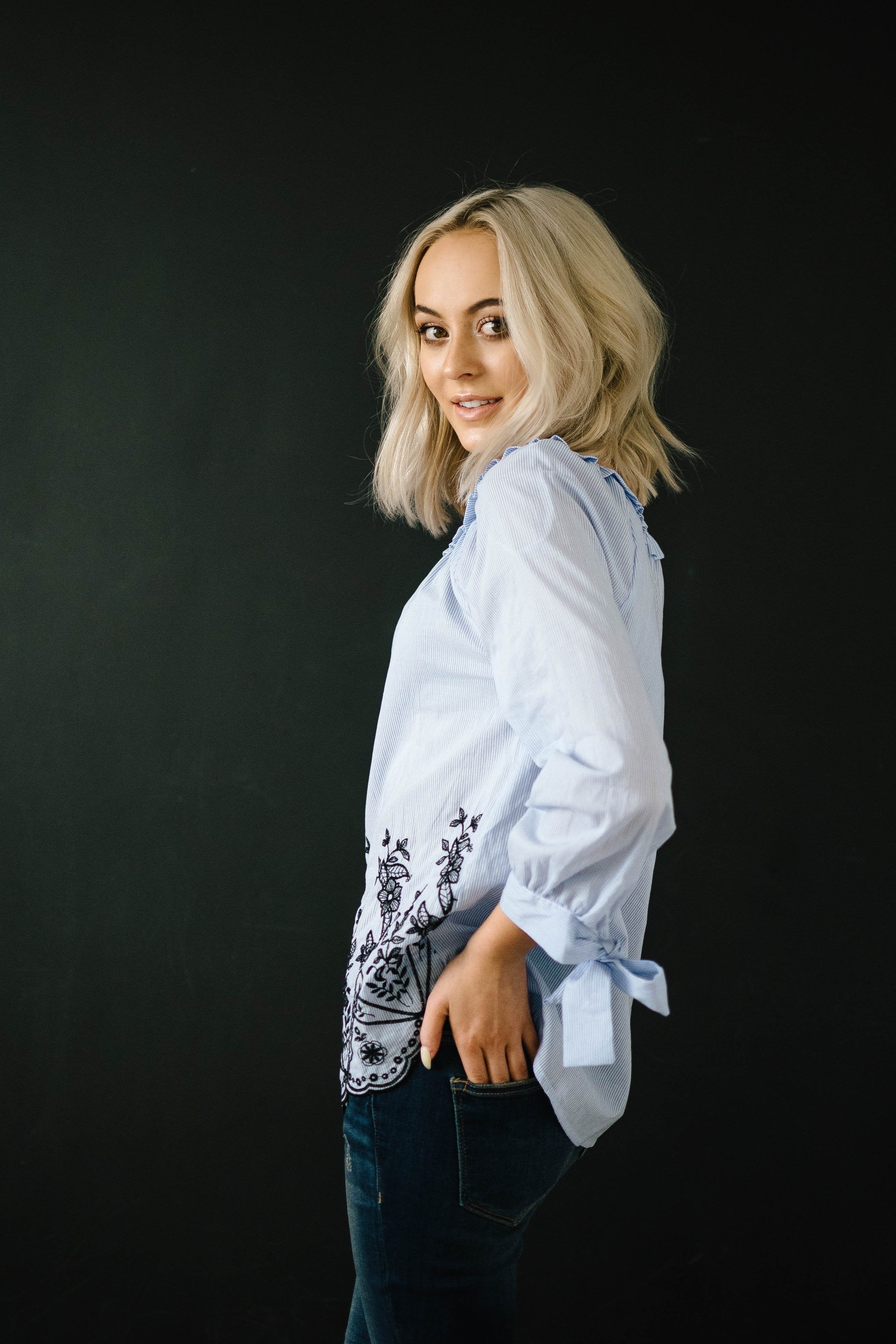 Pins and Flowers Top in Blue