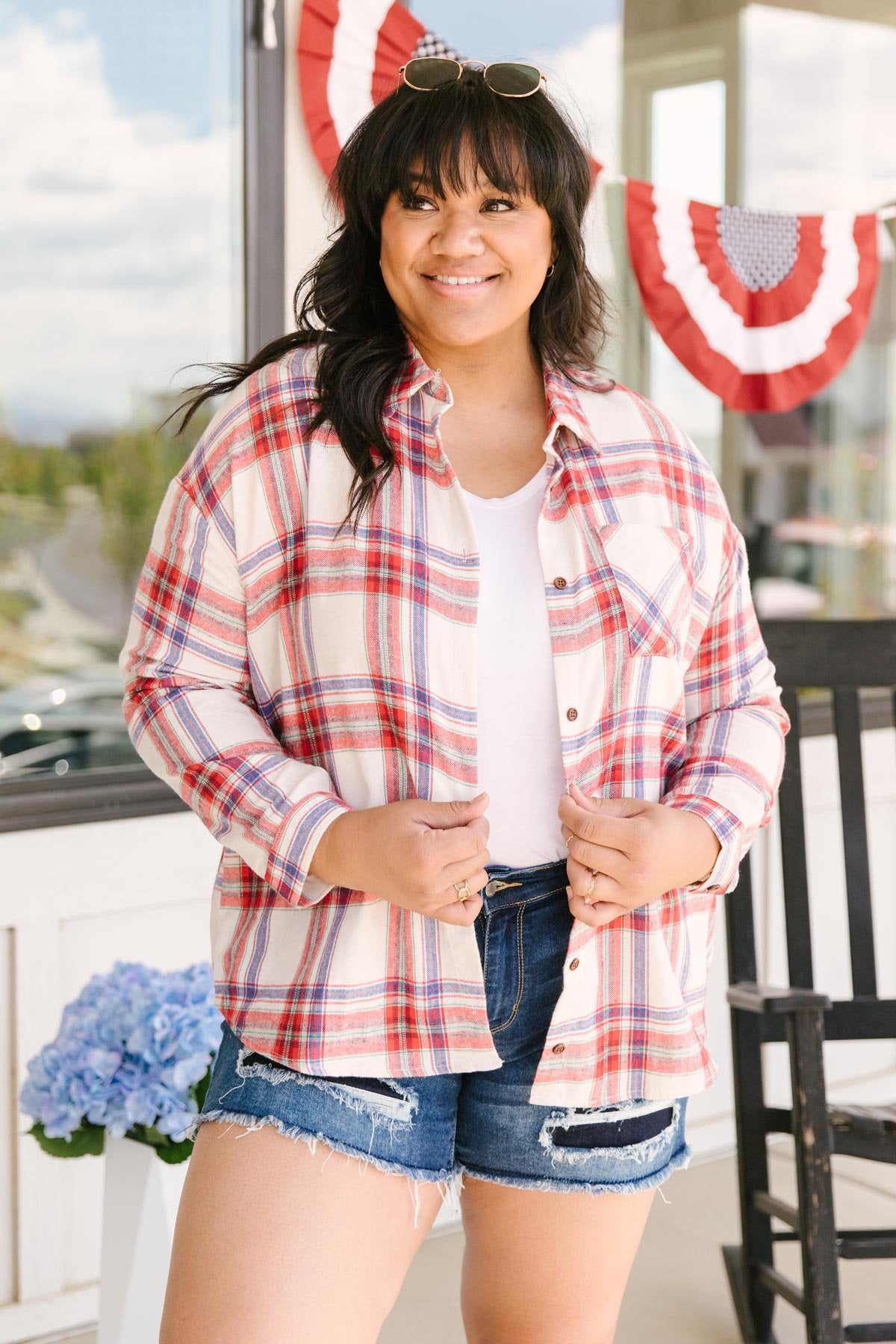 Pretty In Plaid Button-Up Top in Red