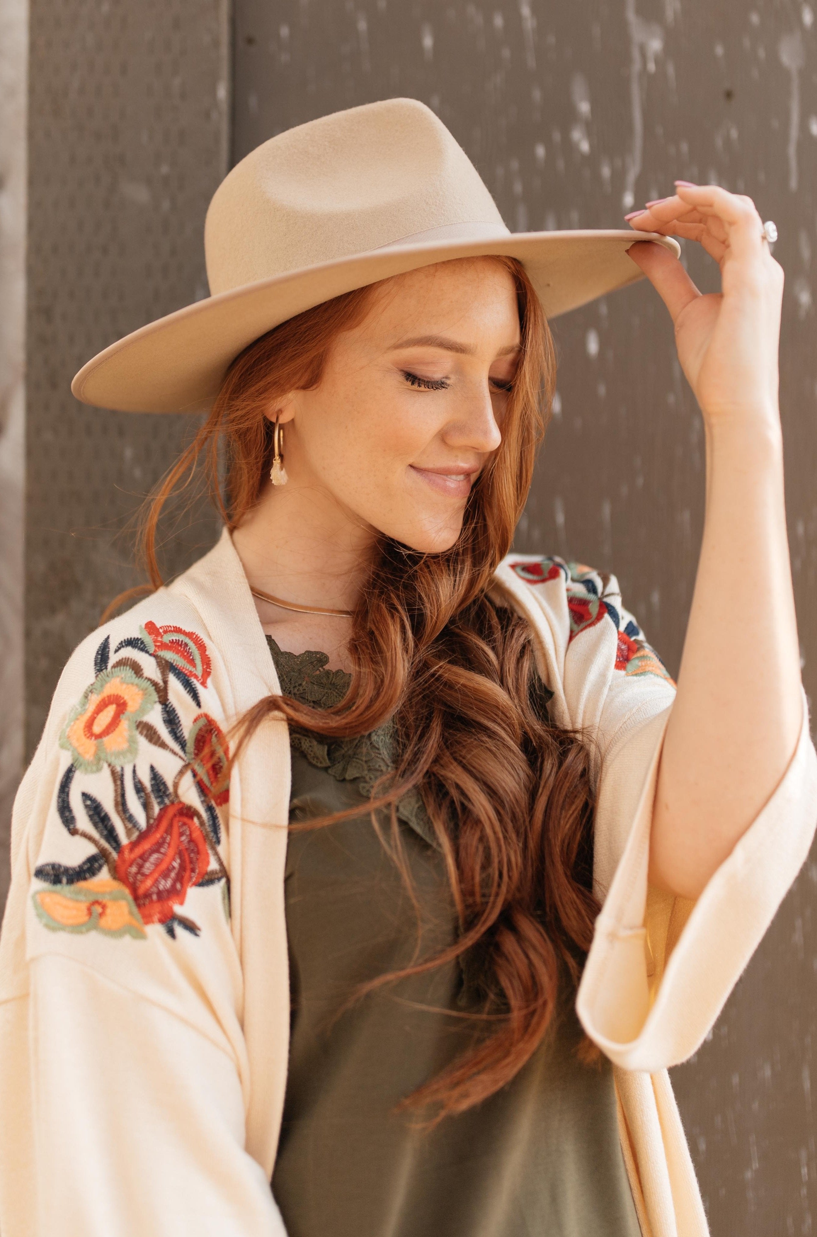 Ribboned Flat Brim Hat in Oat