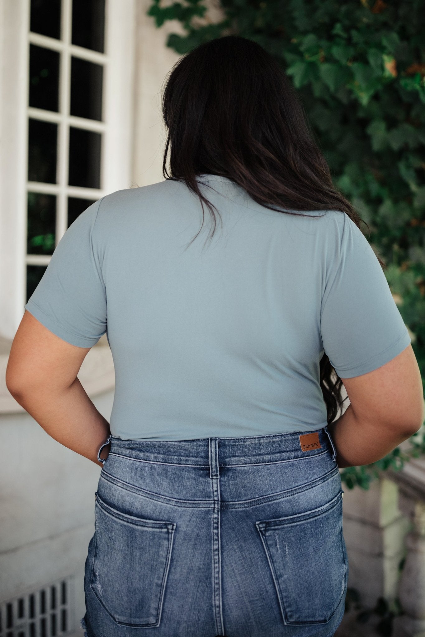 Round Neck Bodysuit In Blue