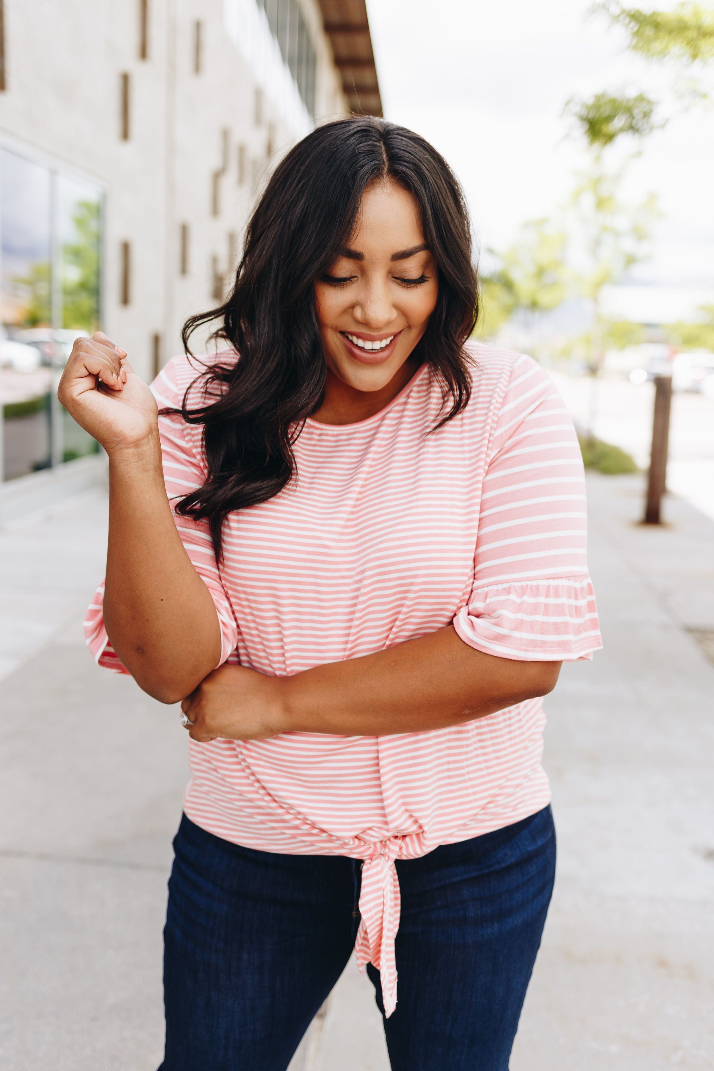 Stella Striped Tie-Front Top