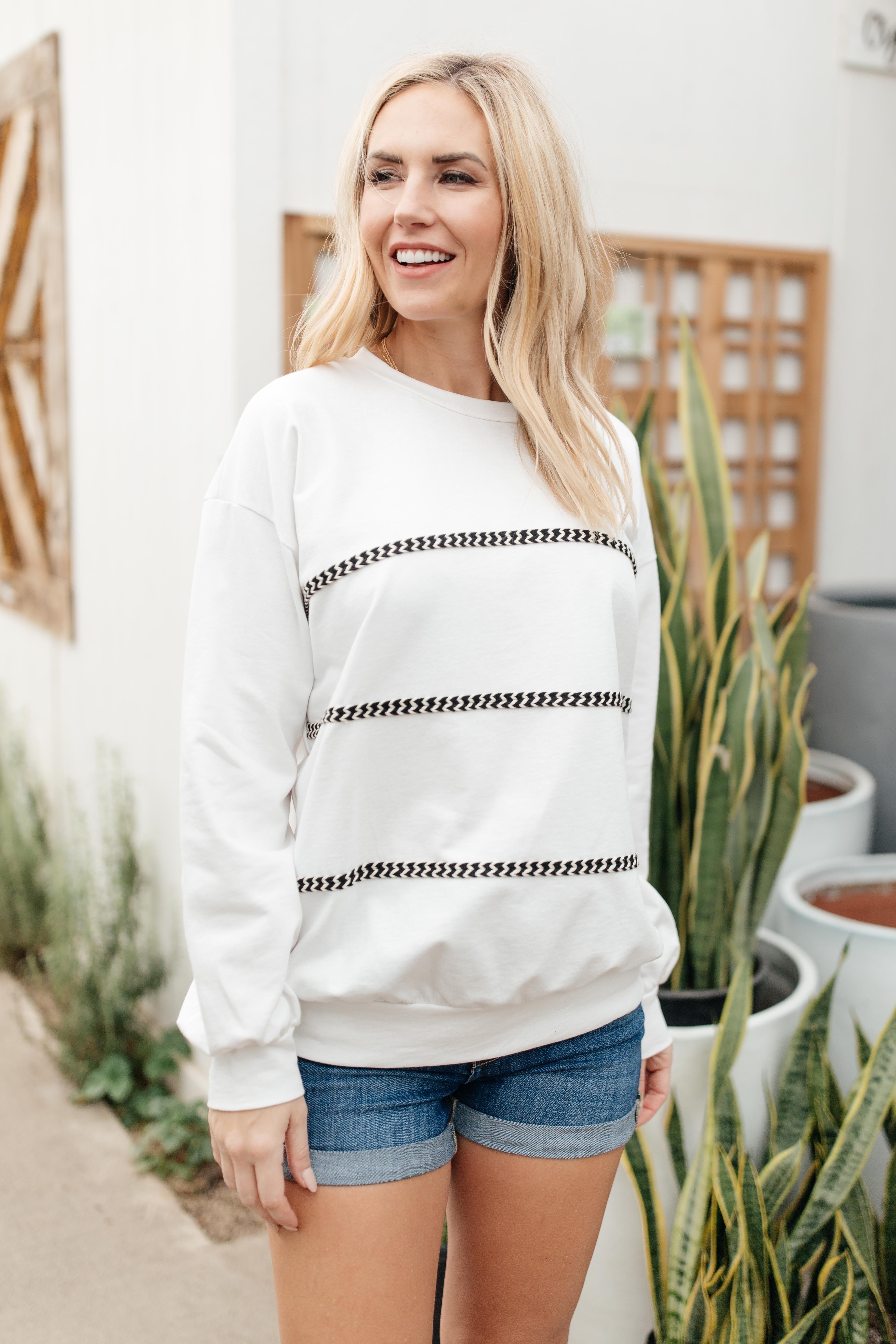 Stitched Together Pullover in White