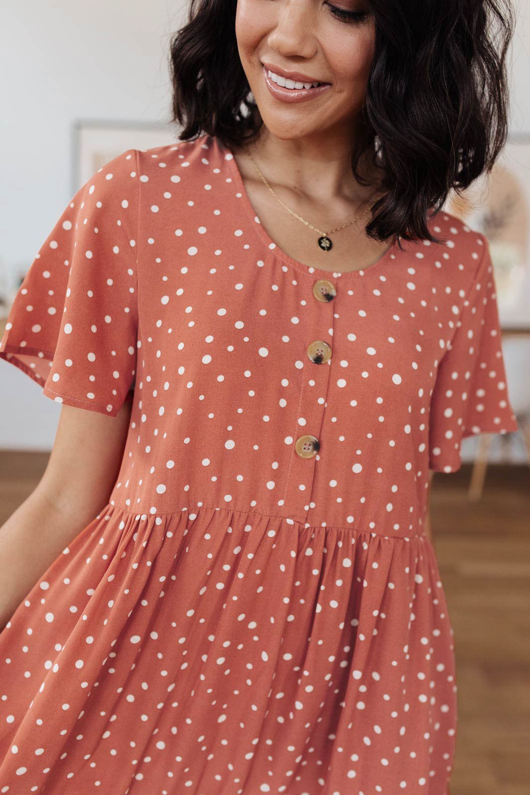 Sweet Dots Dress in Brick