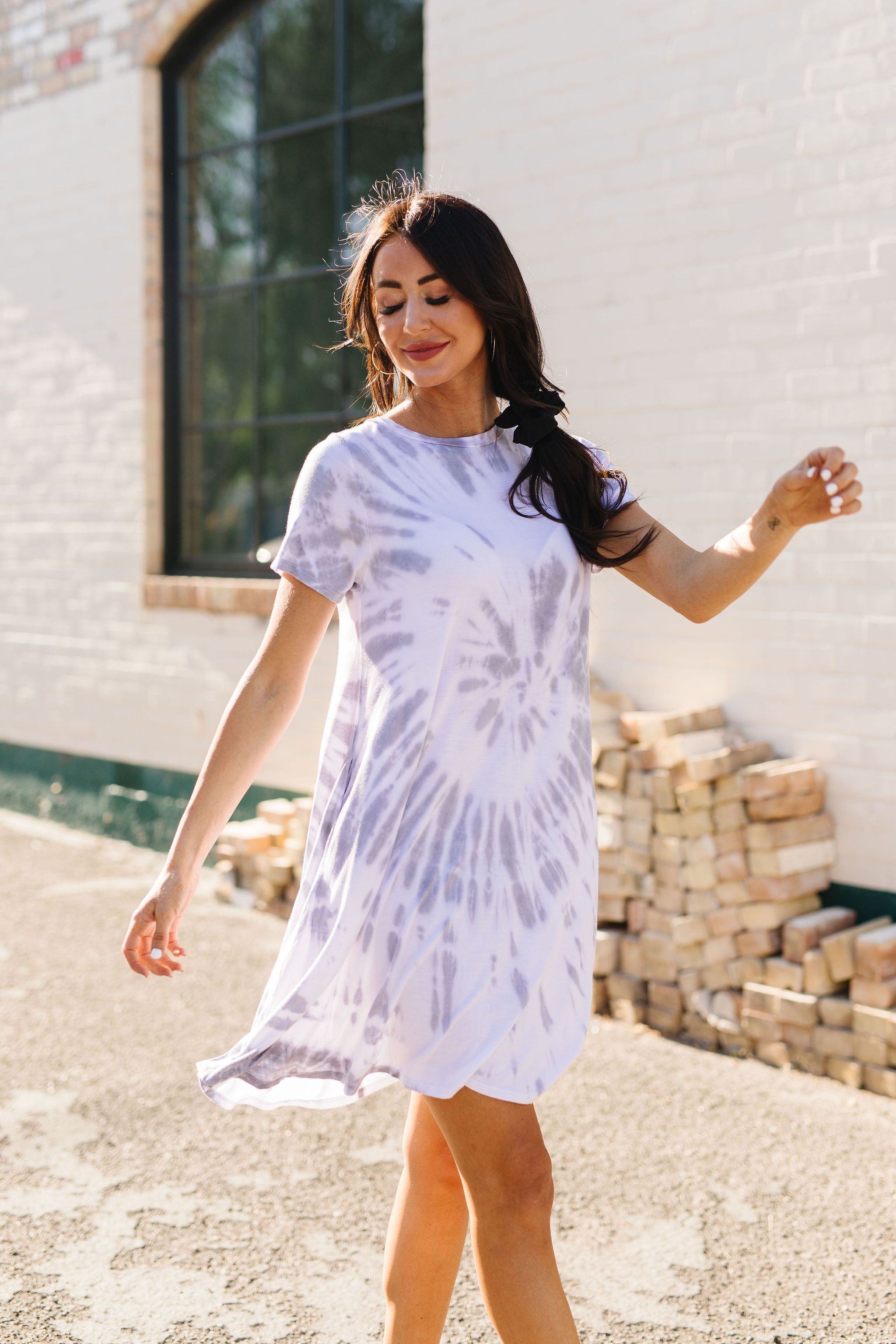 Swirl Tie Dye Dress In Gray