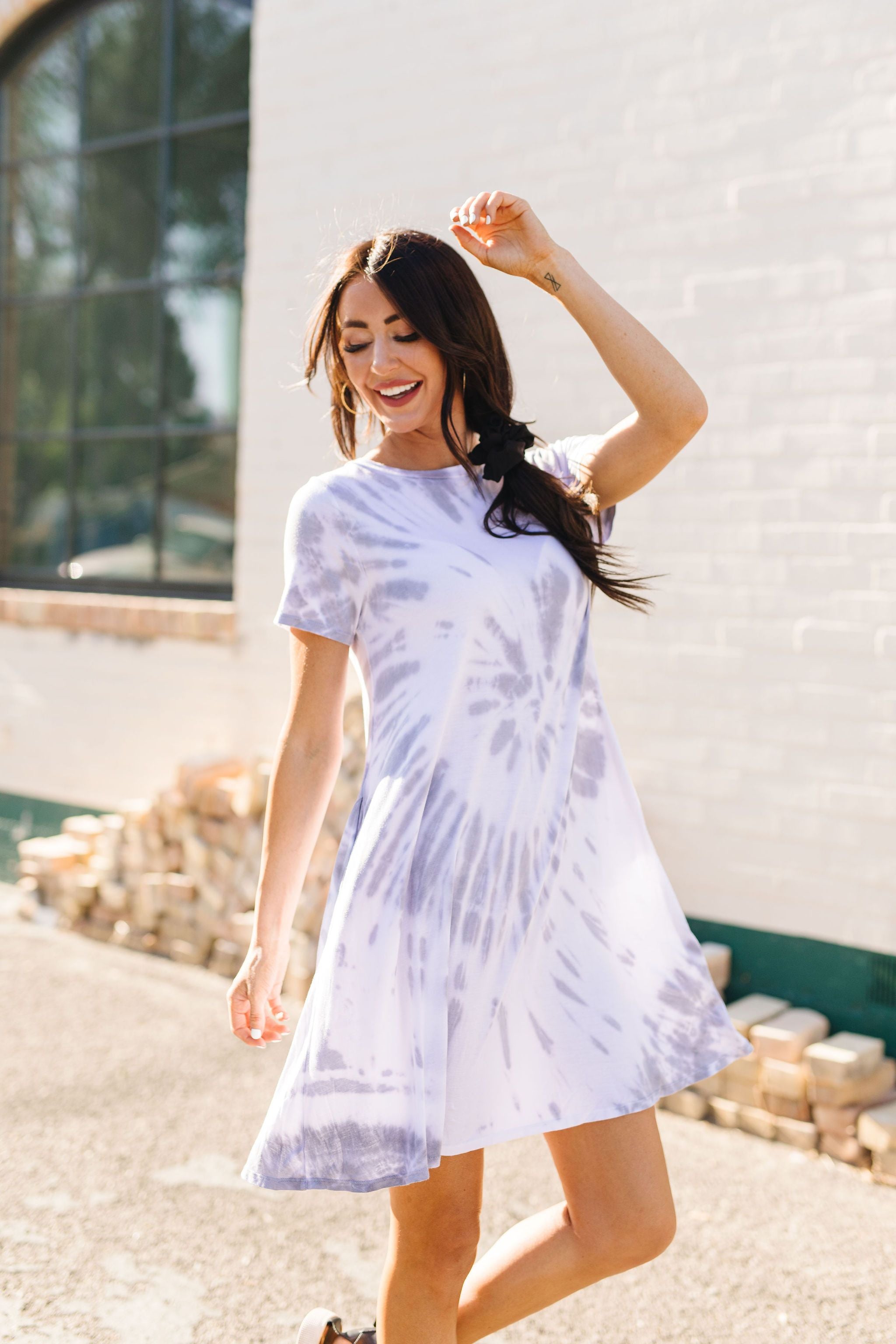 Swirl Tie Dye Dress In Gray