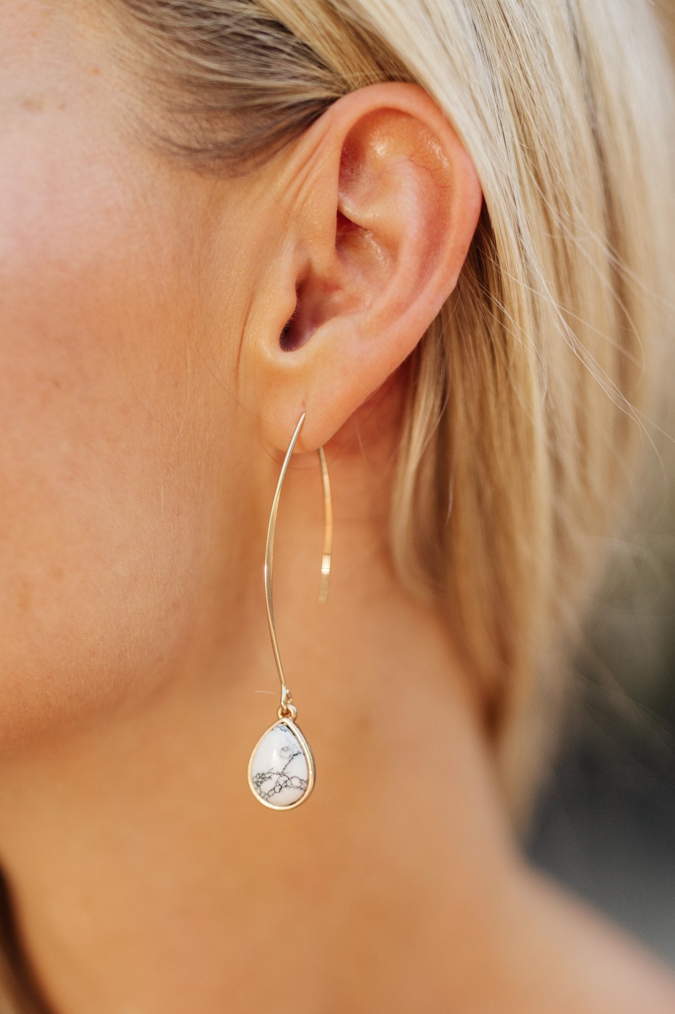 Teardrop Stone Hook Earrings