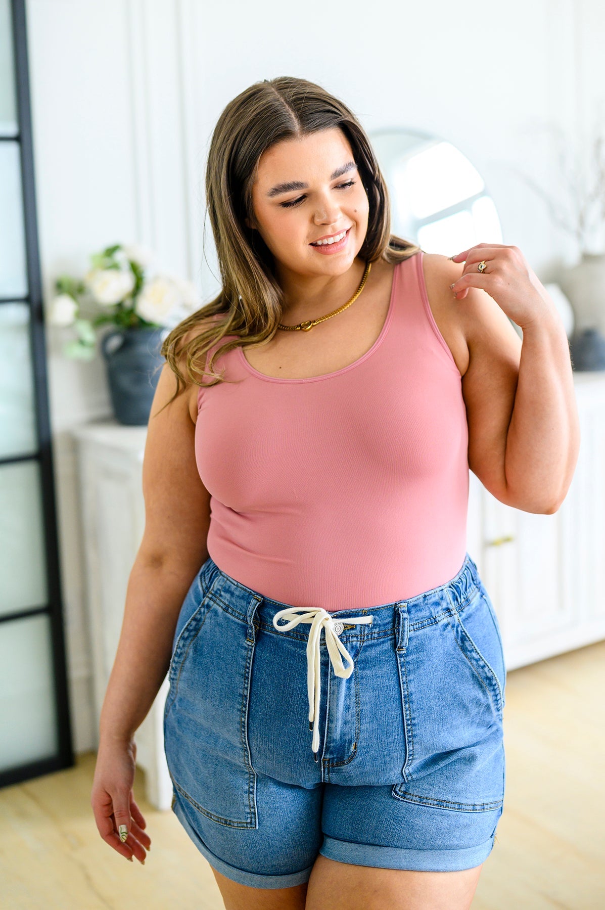 The Basics Reversible Longline Tank in Dusty Rose