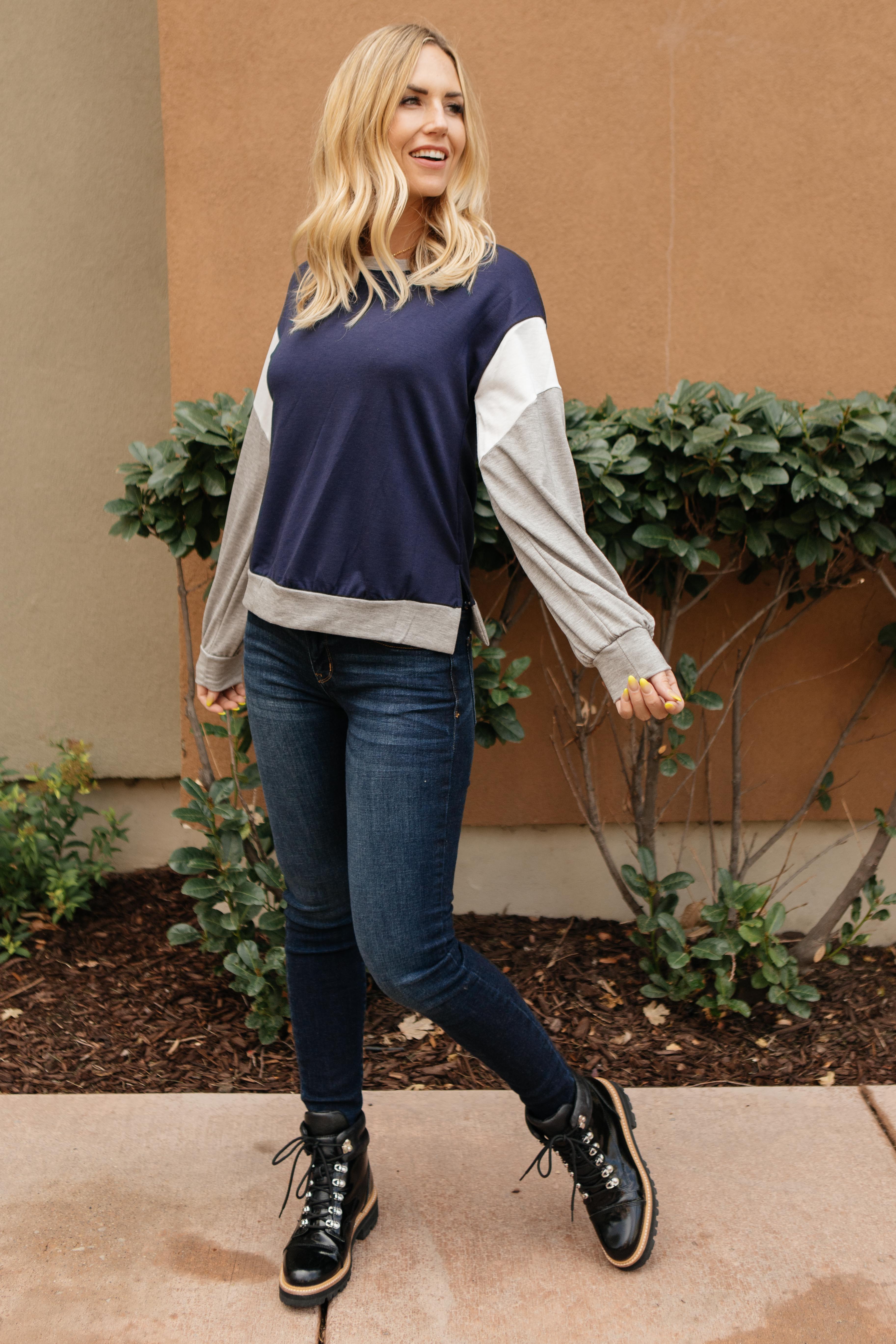 The Bridget Block Top in Navy