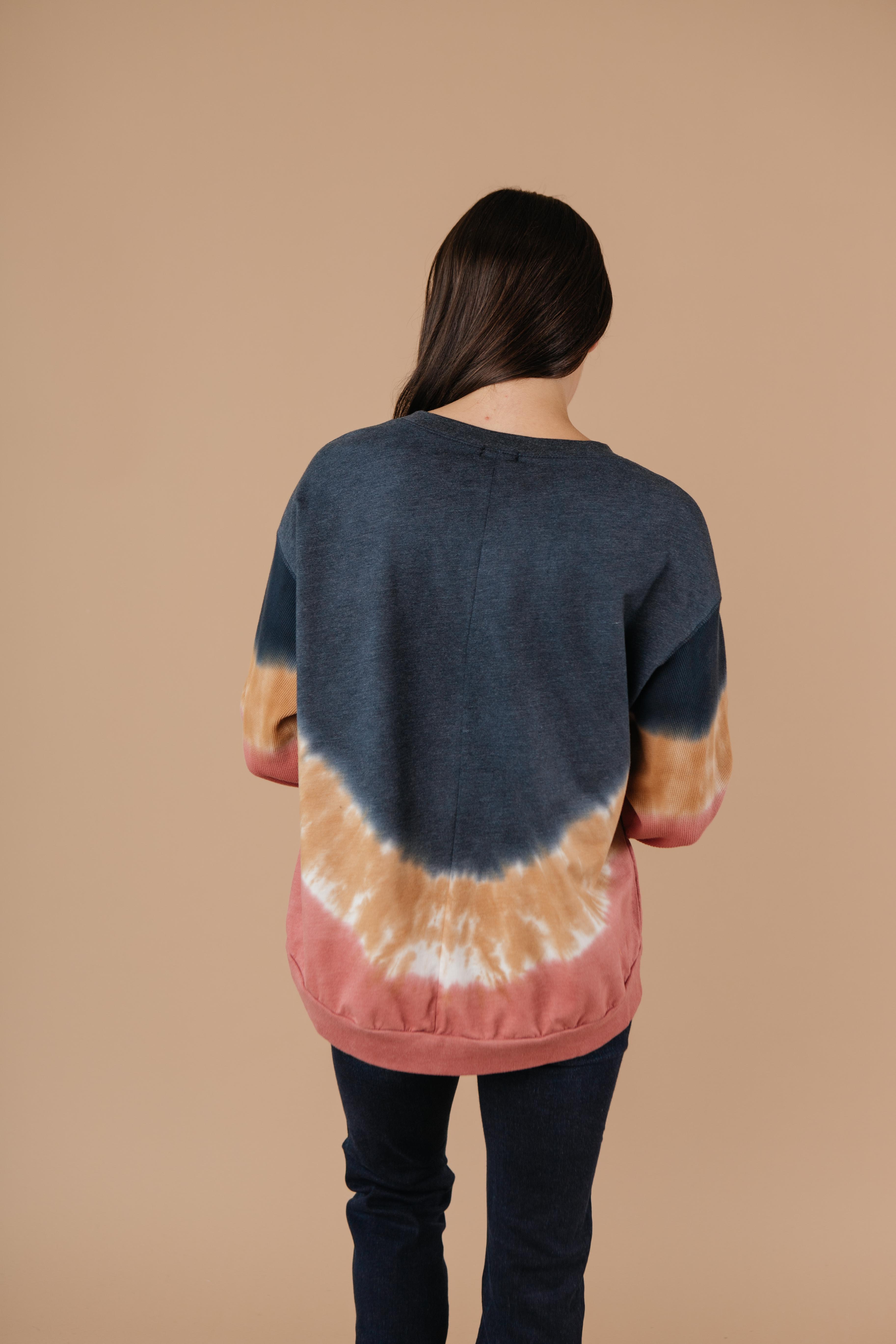 Tie Dye Chevron Pullover In Blue