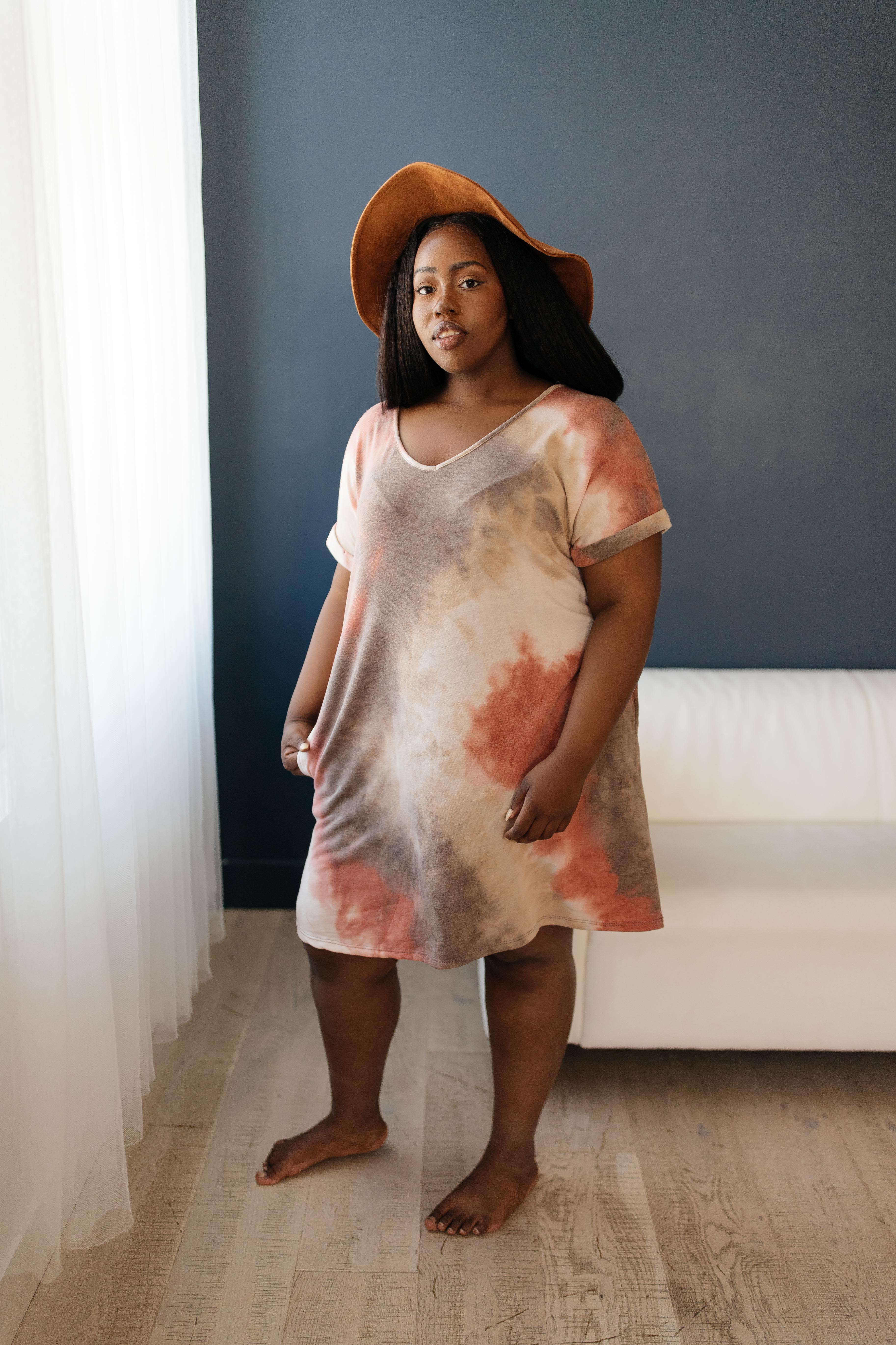 Tie Dye T-Shirt Dress In Mocha