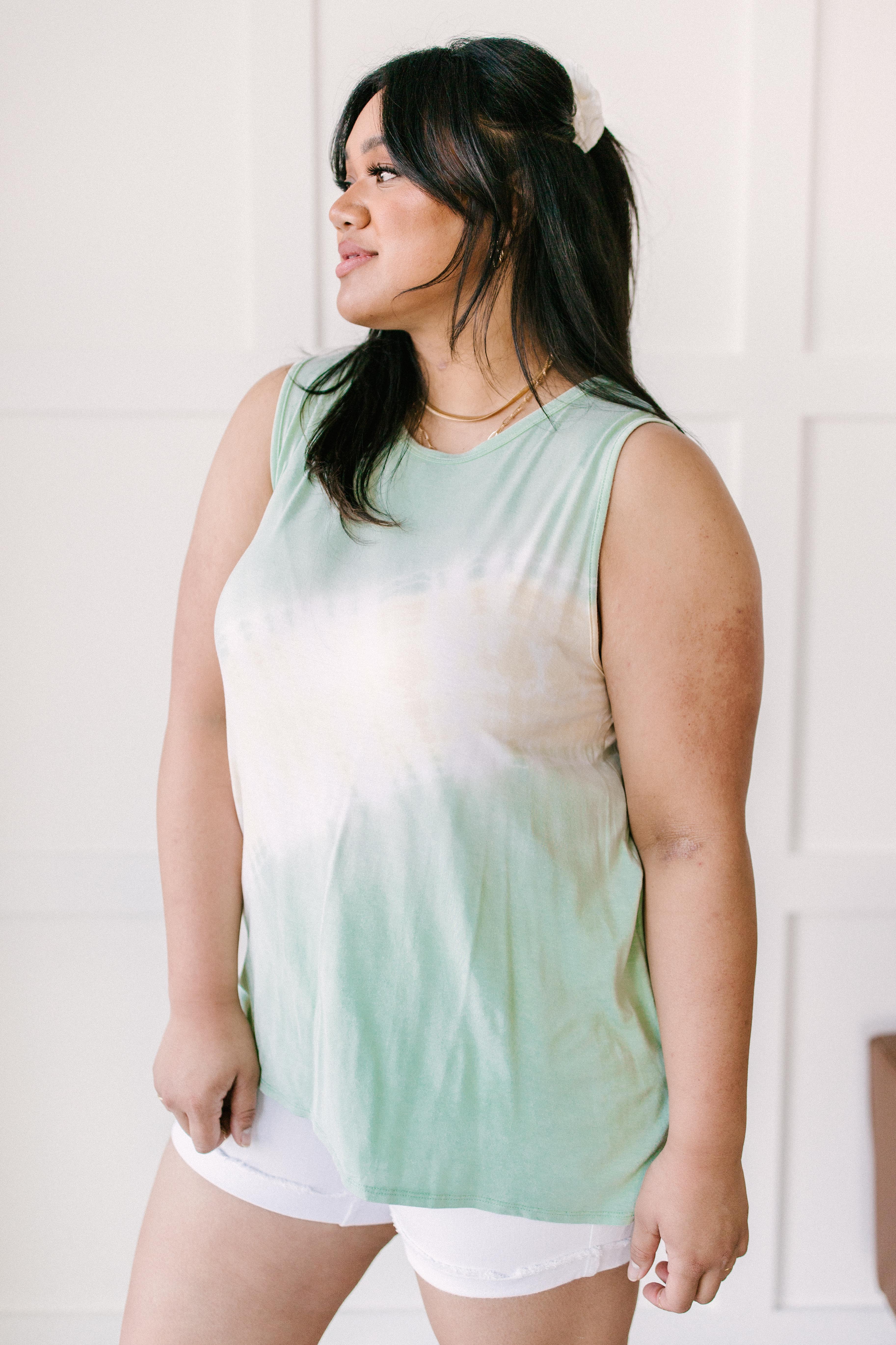 Diagonally Tie Dye Tank In Mint