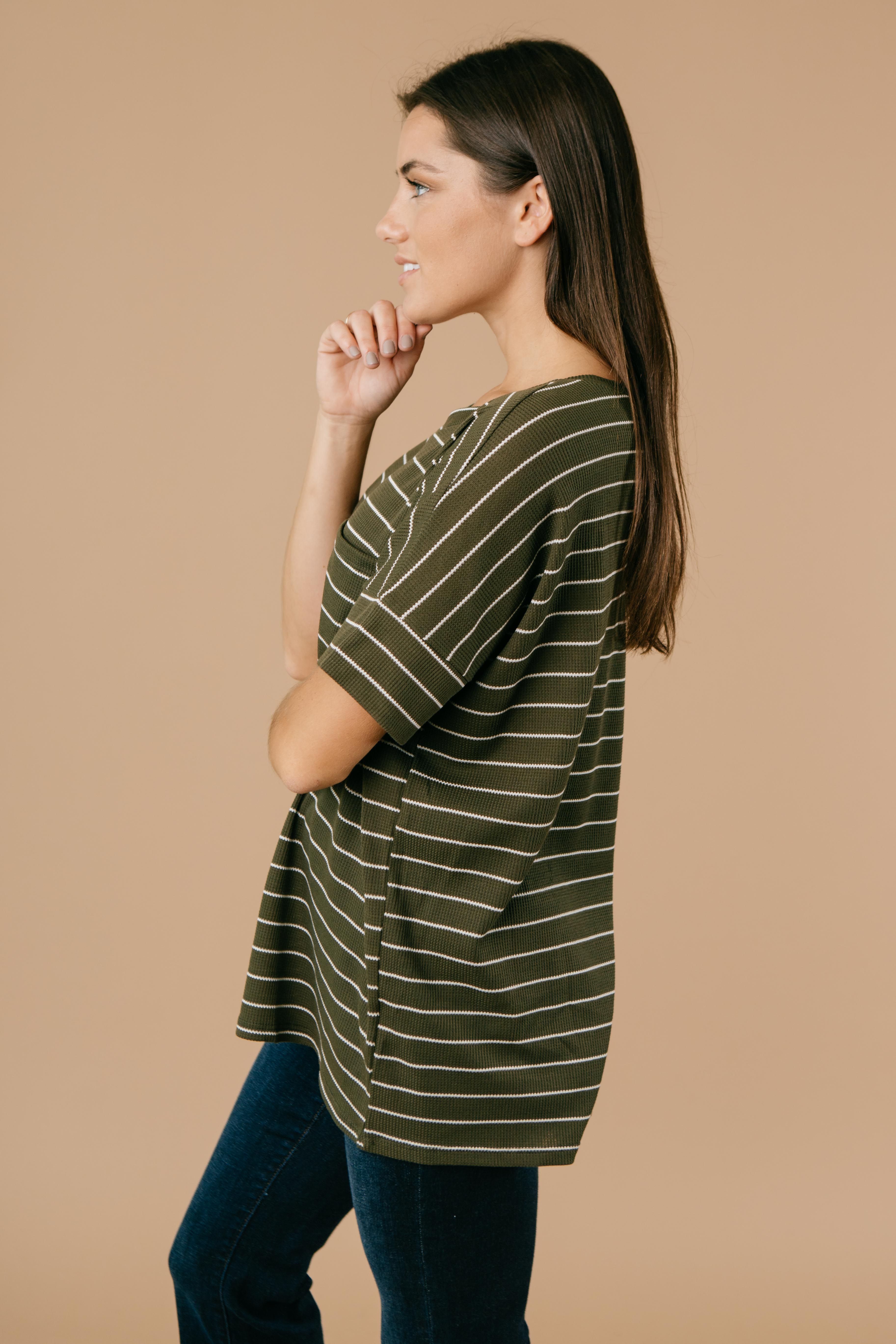 Tow The Line Striped Tee In Olive