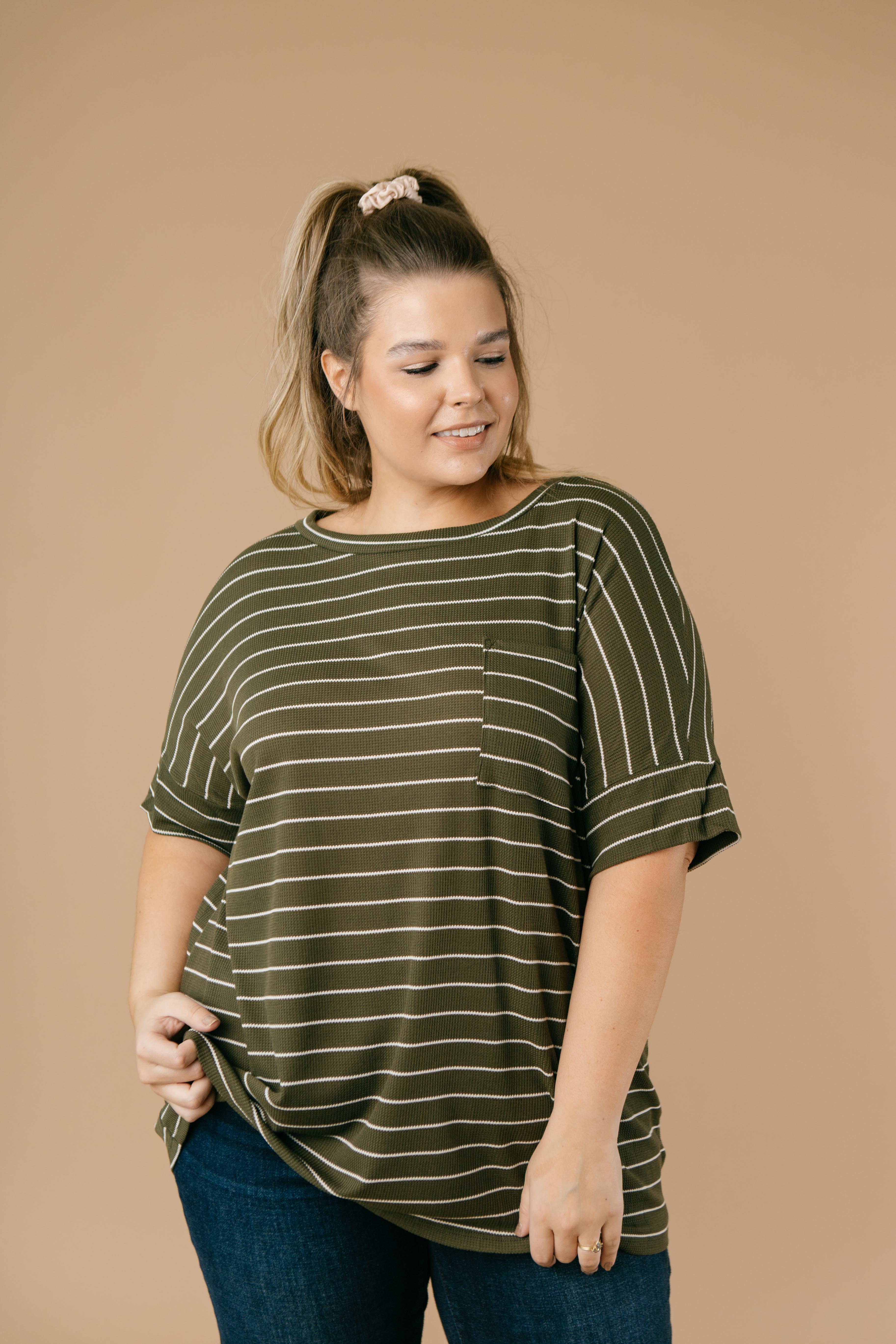 Tow The Line Striped Tee In Olive