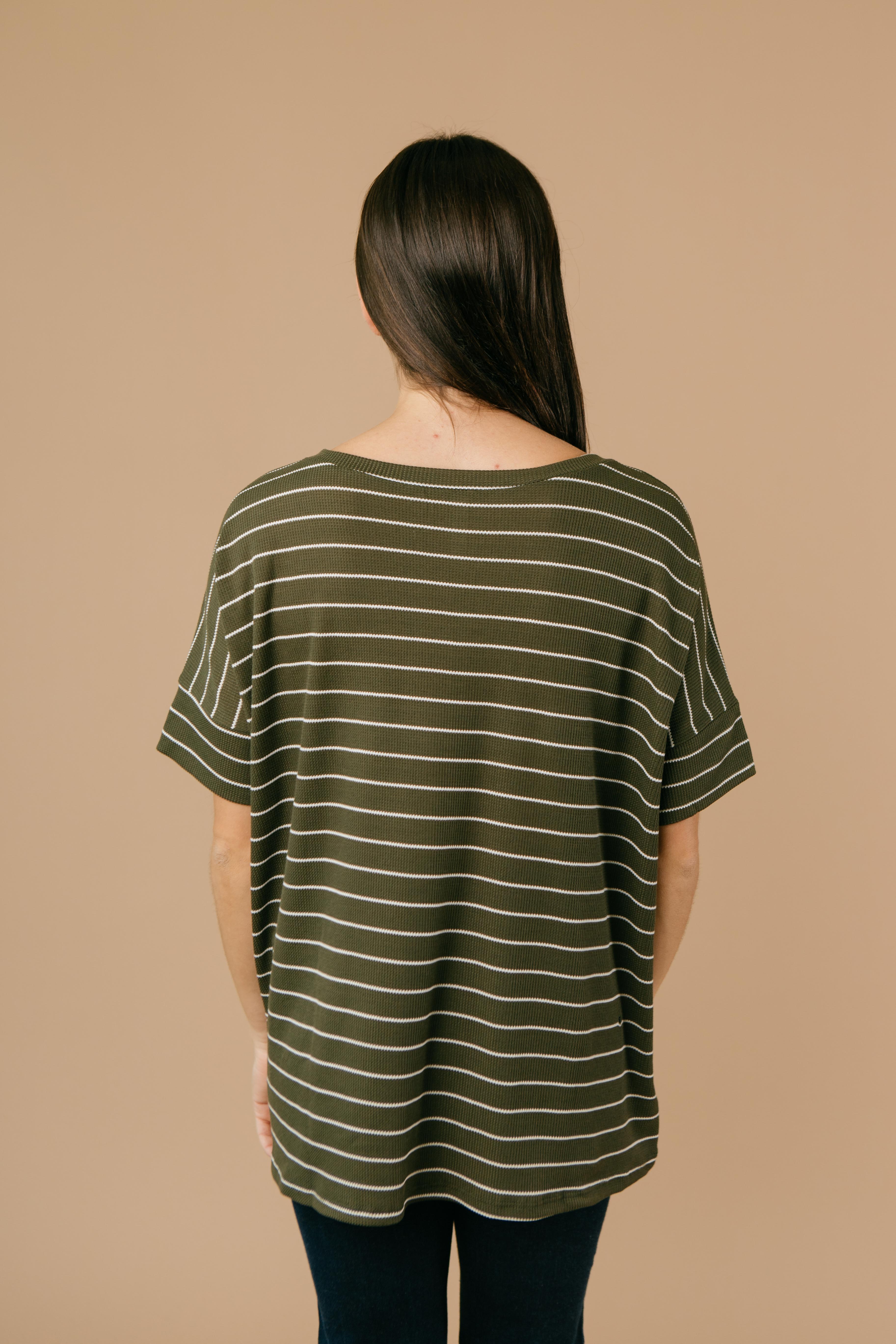 Tow The Line Striped Tee In Olive