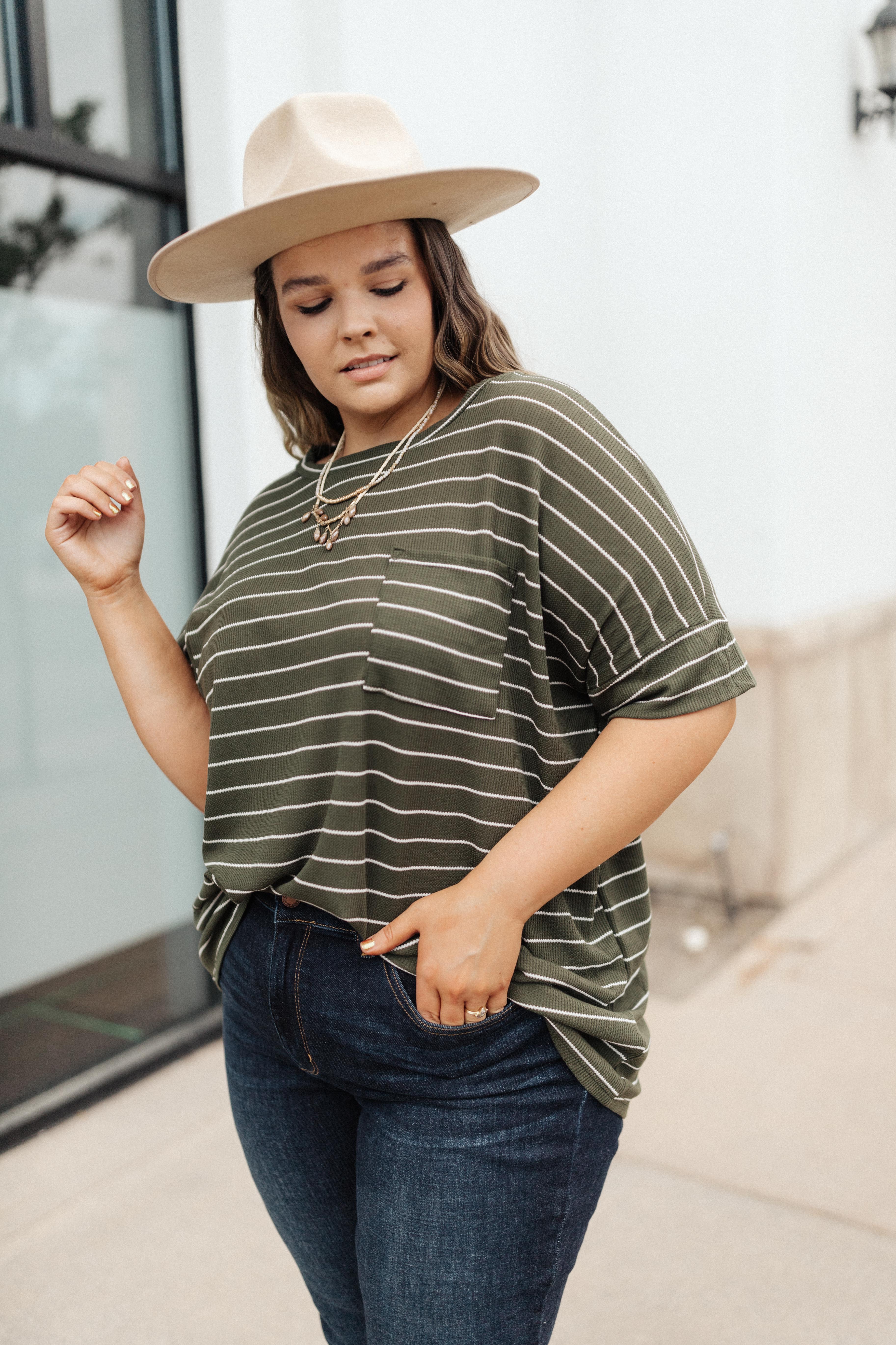 Tow The Line Striped Tee In Olive