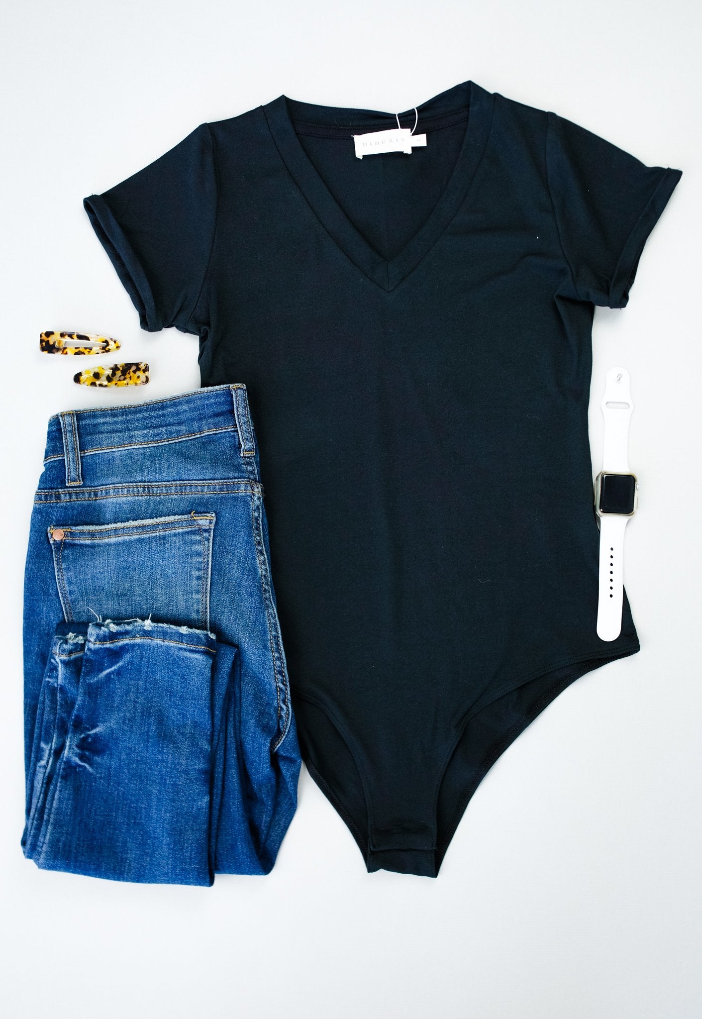 V-Neck Bodysuit In Black