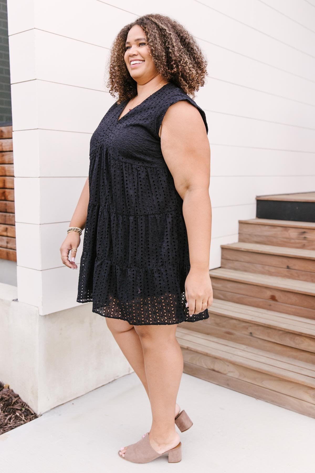 Warm Wishes Eyelet Dress in Black