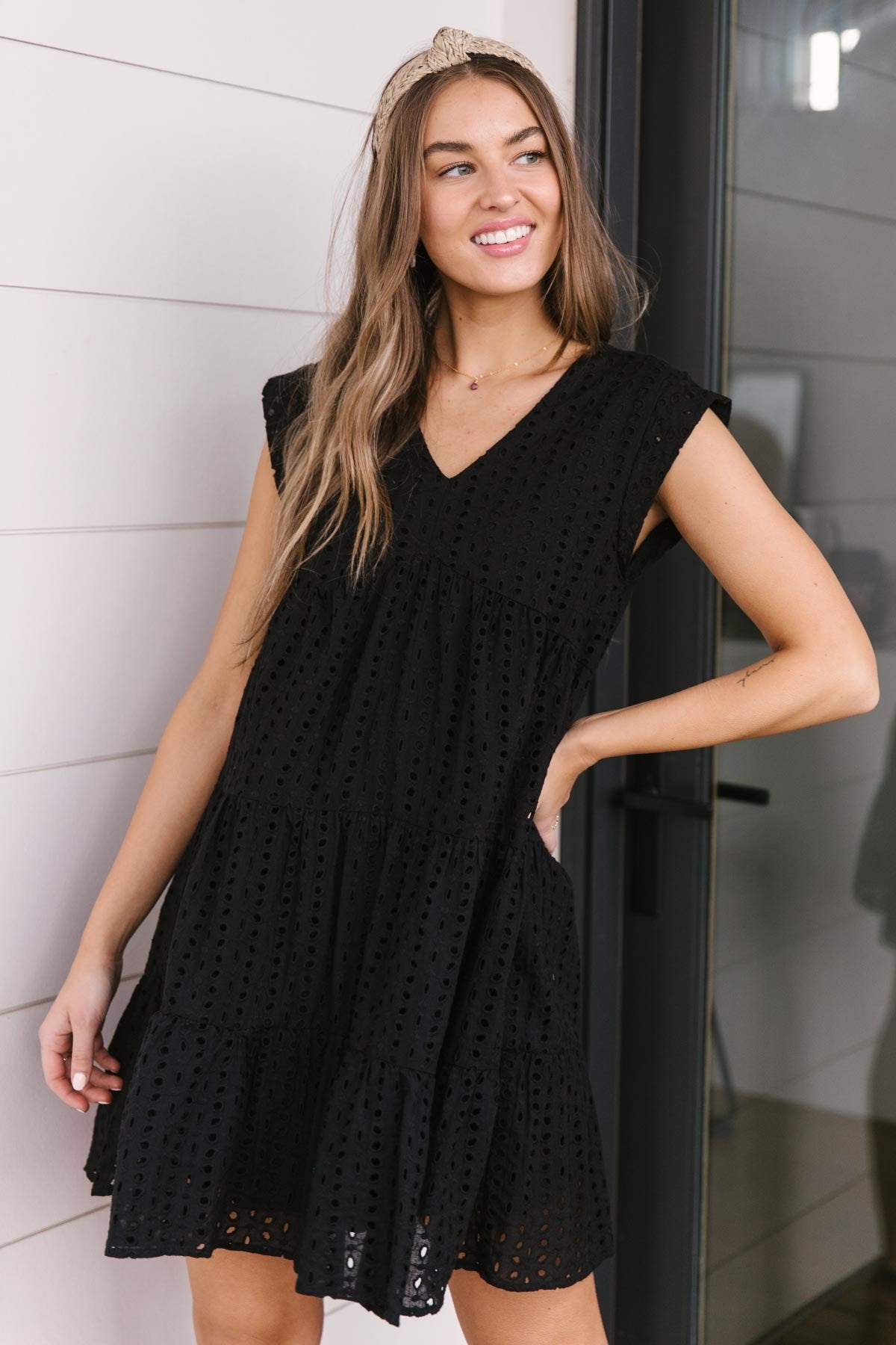 Warm Wishes Eyelet Dress in Black