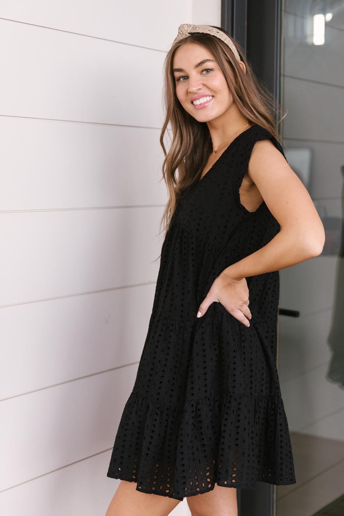 Warm Wishes Eyelet Dress in Black