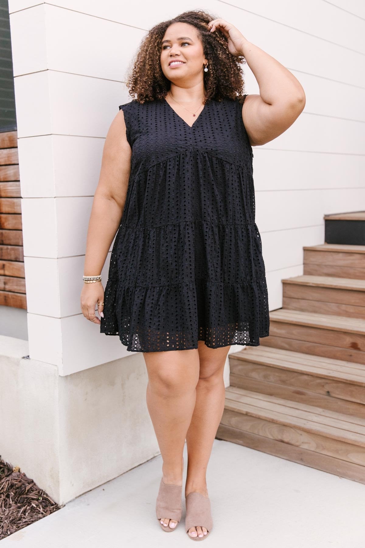 Warm Wishes Eyelet Dress in Black