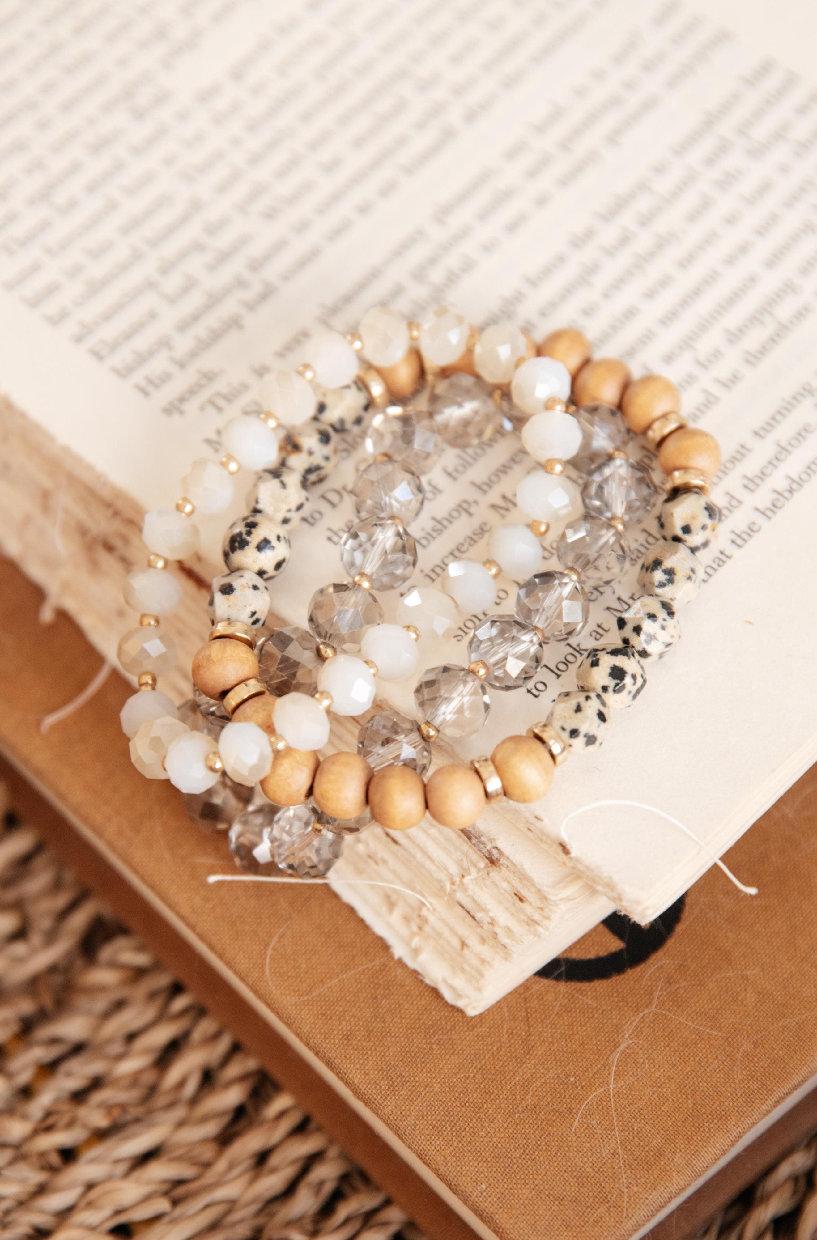 Wood Glass Beaded Bracelet Set