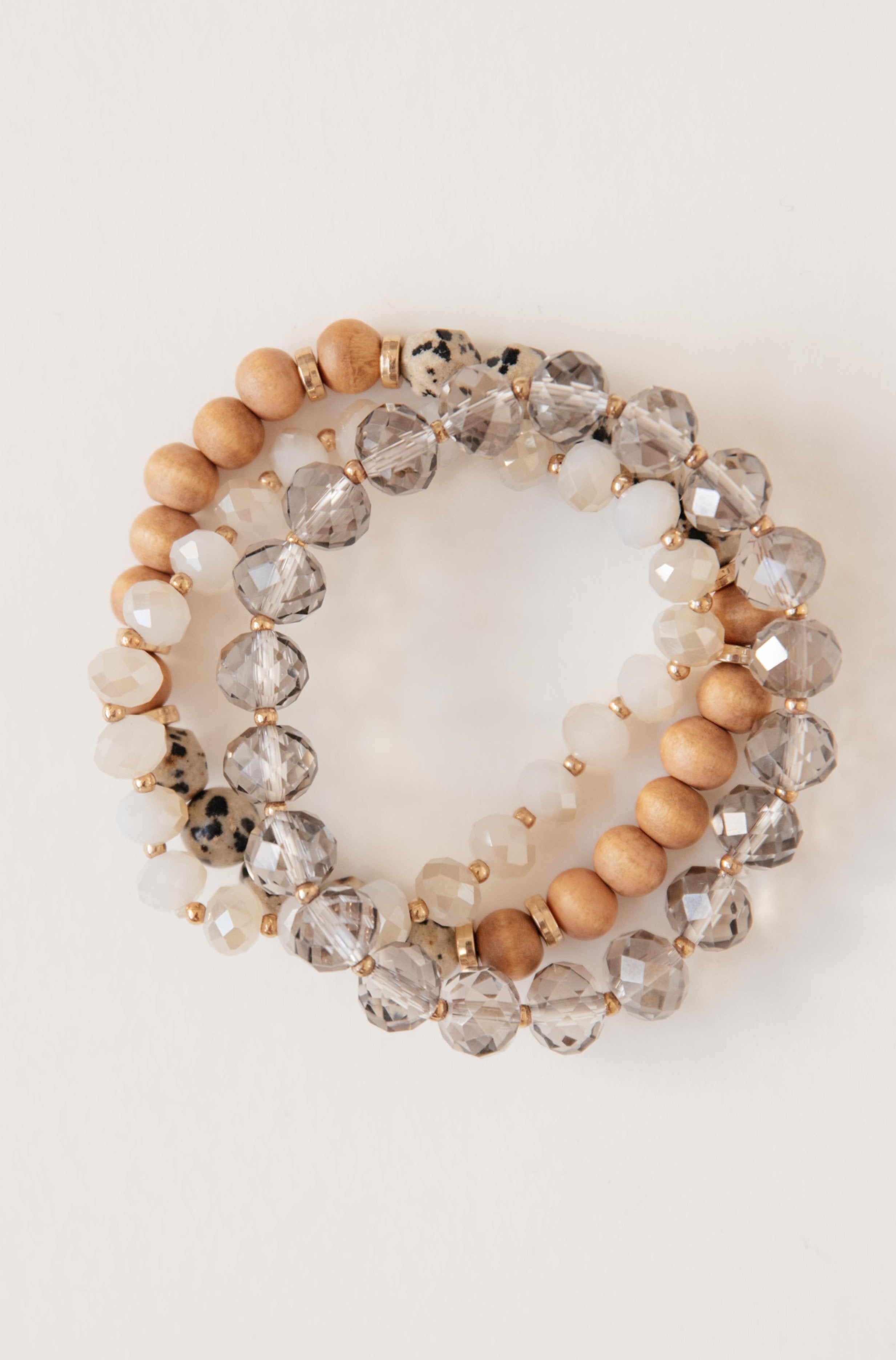 Wood Glass Beaded Bracelet Set