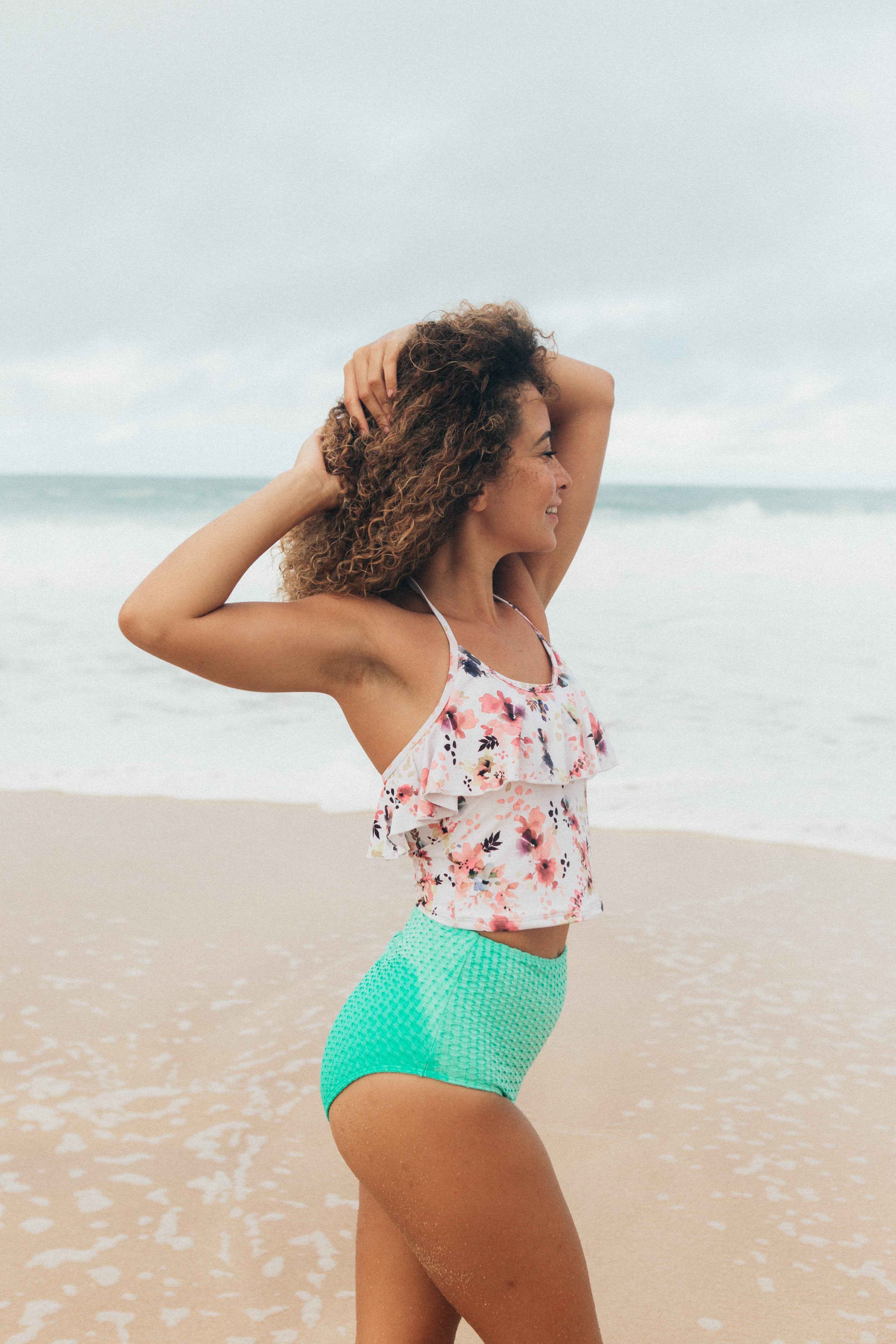 Abstract Floral Ruffle Halter