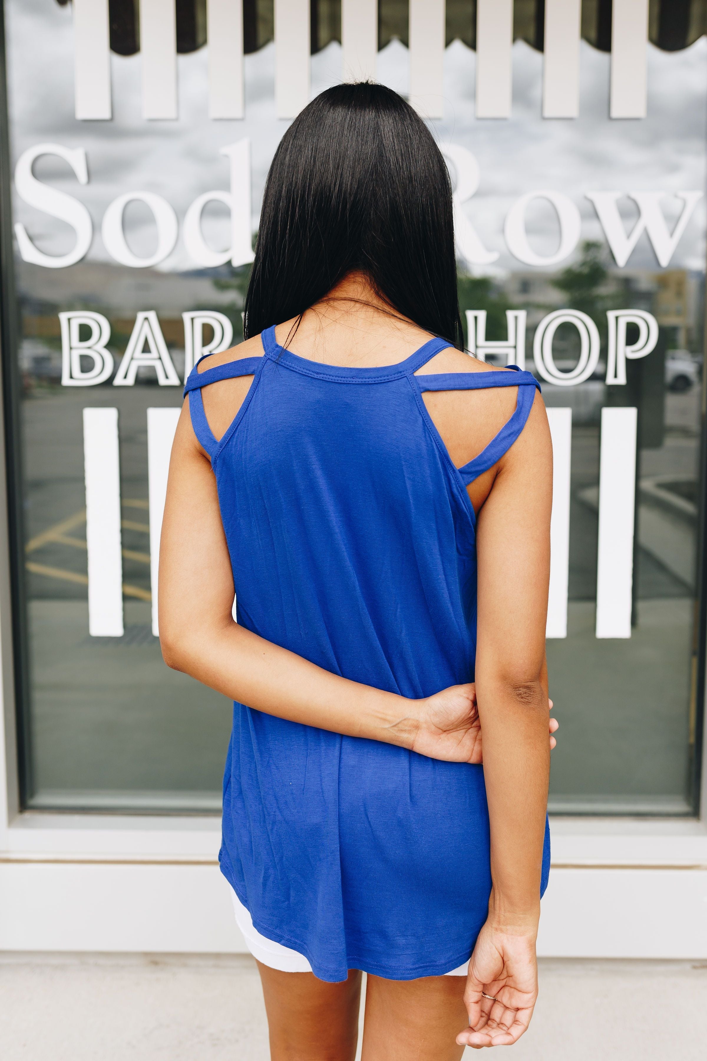 All Cut Up Sleeveless Top In Royal