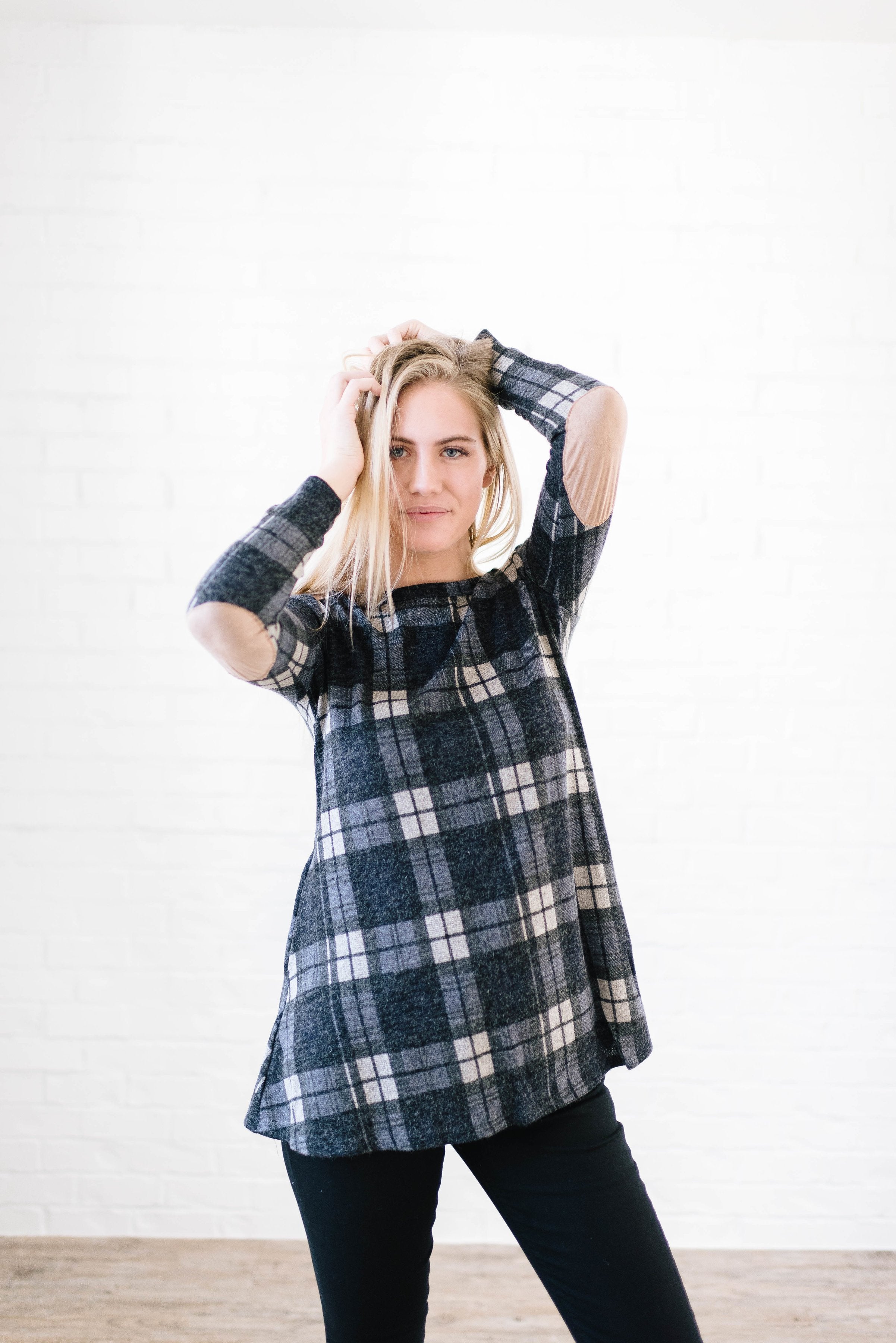 Amber Plaid Tunic in Navy