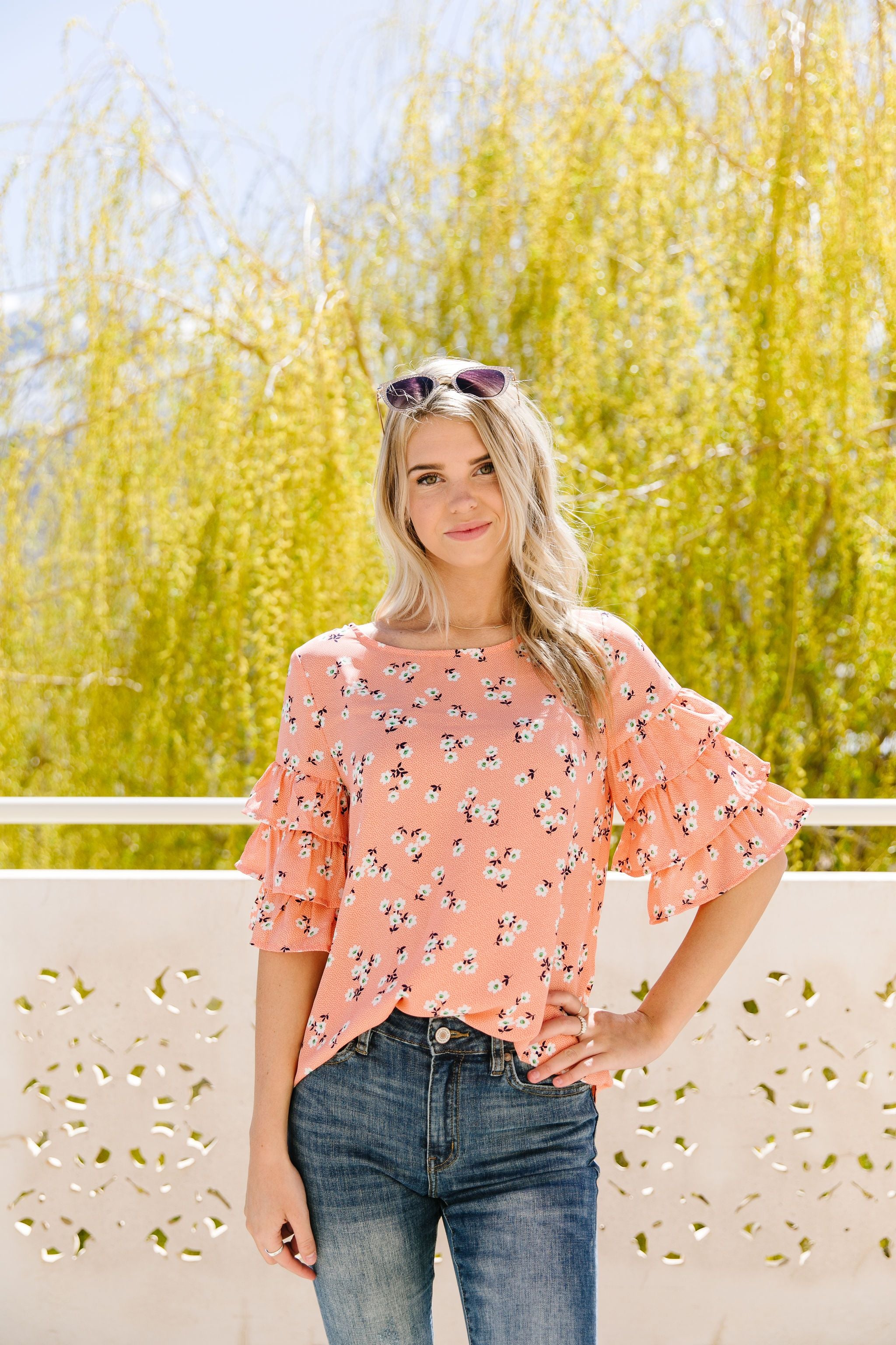 Apricot Ruffles Floral Blouse