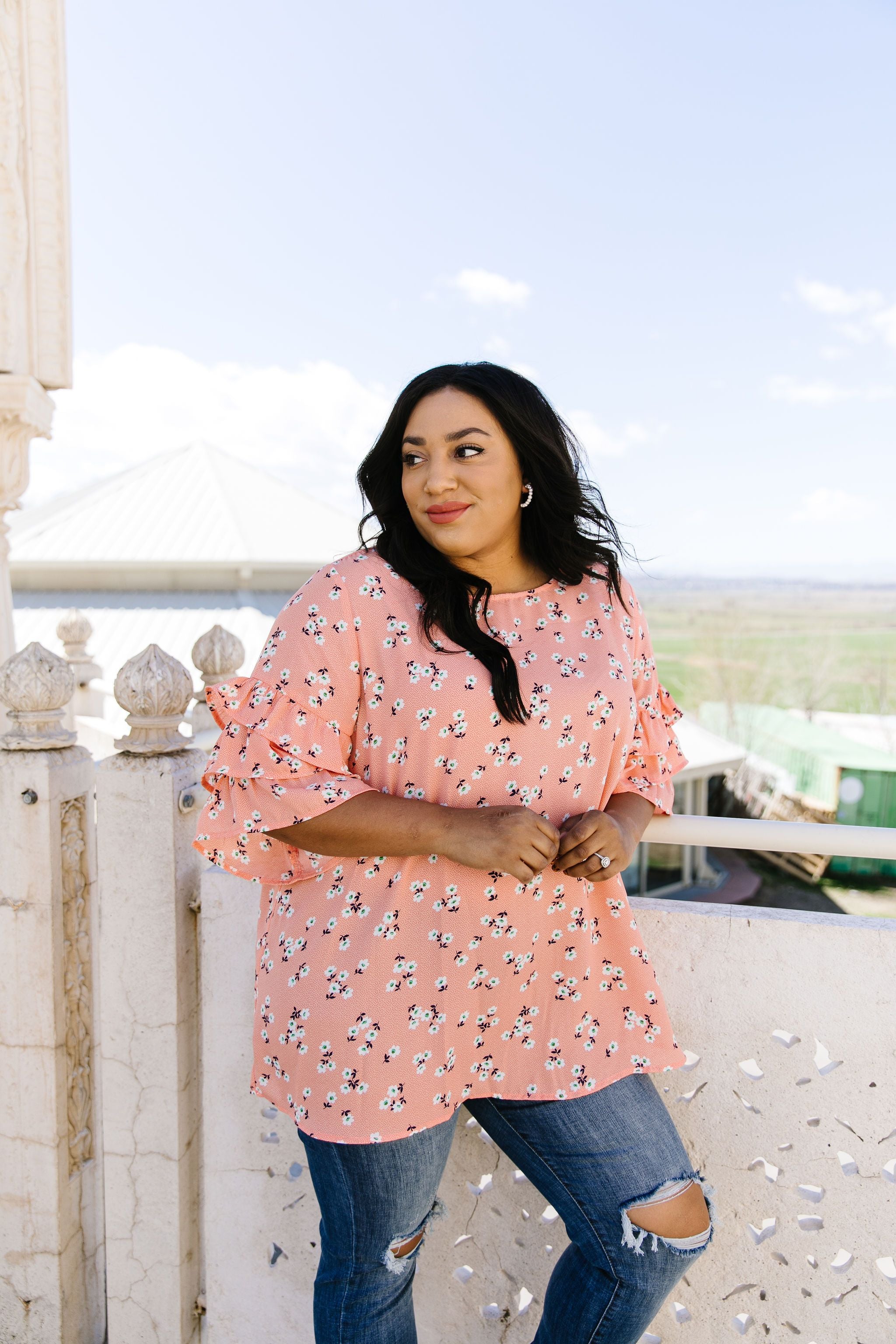 Apricot Ruffles Floral Blouse