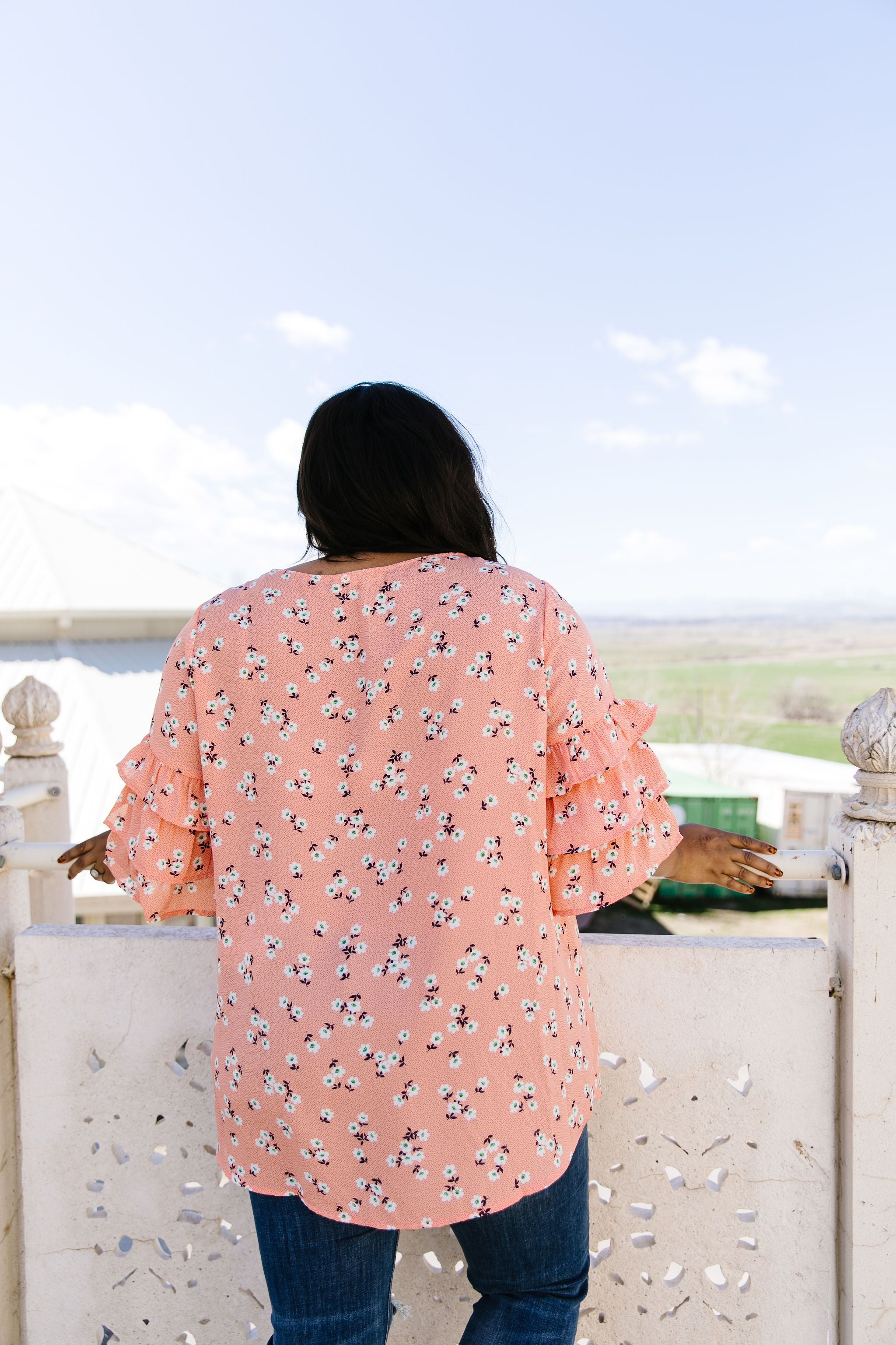 Apricot Ruffles Floral Blouse